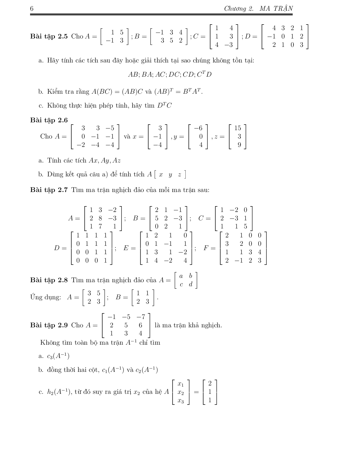 Ngân hàng bài tập Đại số tuyến tính (có đáp án) | Trường đại học Kinh tế Thành phố Hồ Chí Minh (trang 6)