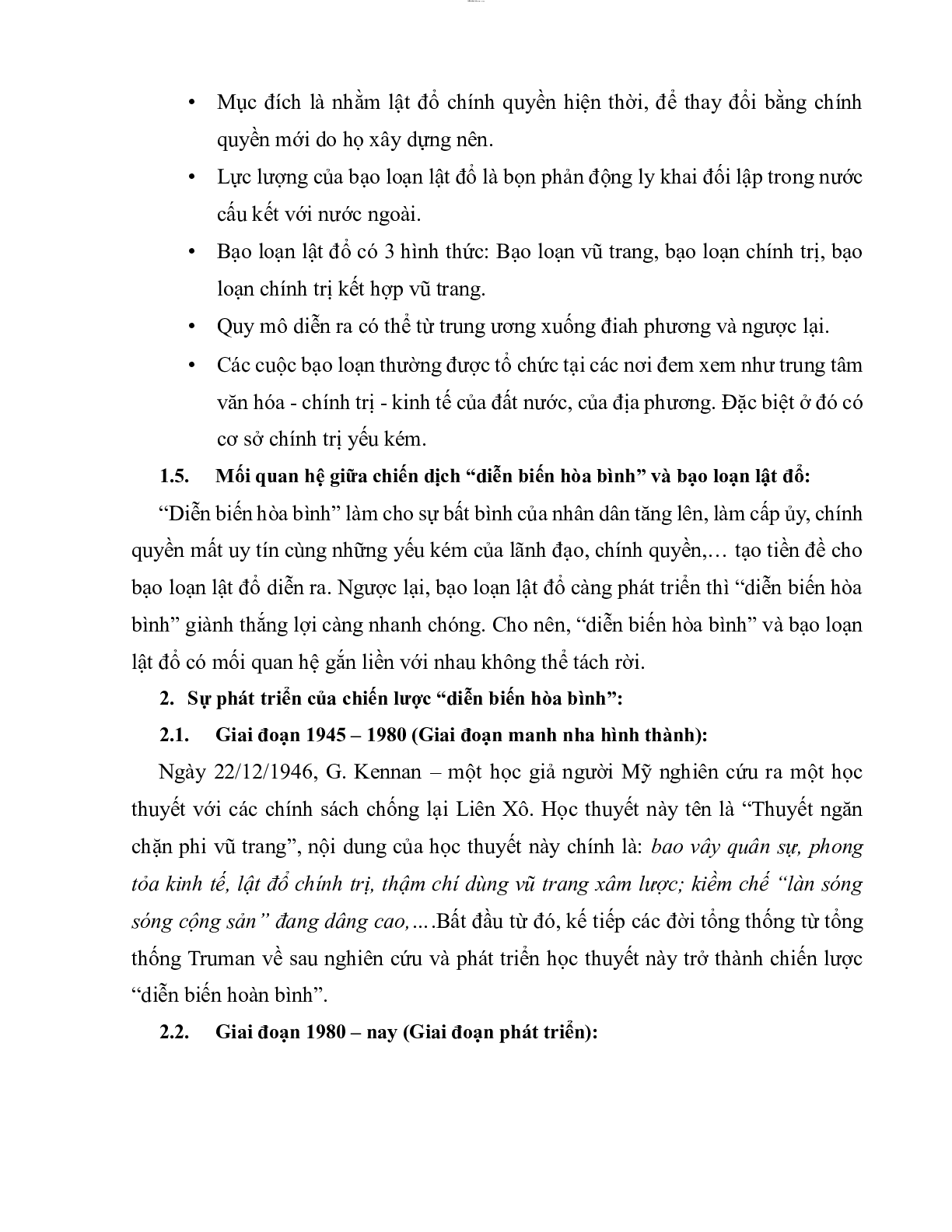 Tiểu luận: Phòng chống chiến lược "Diễn biến hòa bình - Bạo loạn lật đổ" của thế lực thù địch đối với cách mạng Việt Nam | Giáo dục quốc phòng - An ninh (trang 5)