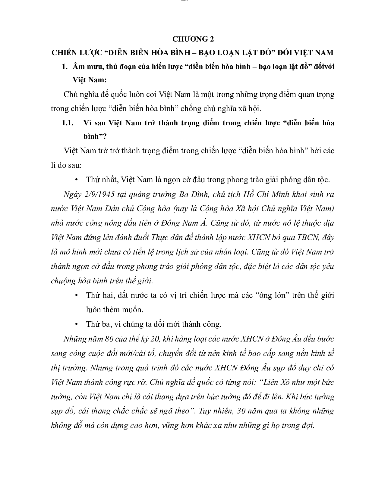 Tiểu luận: Phòng chống chiến lược "Diễn biến hòa bình - Bạo loạn lật đổ" của thế lực thù địch đối với cách mạng Việt Nam | Giáo dục quốc phòng - An ninh (trang 7)