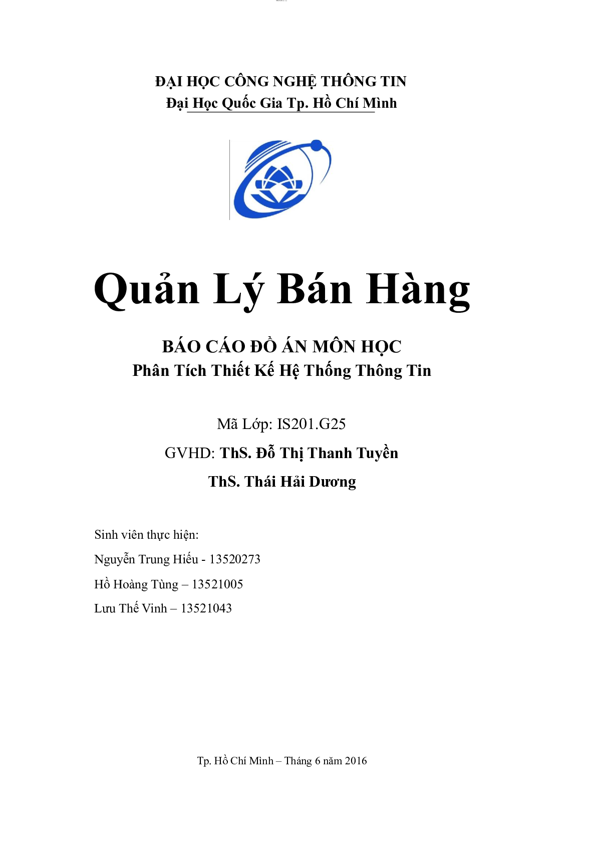 Báo cáo đồ án Phân tích quản lý bán hàng | Trường Đại Học Công Nghệ Thông Tin (trang 1)