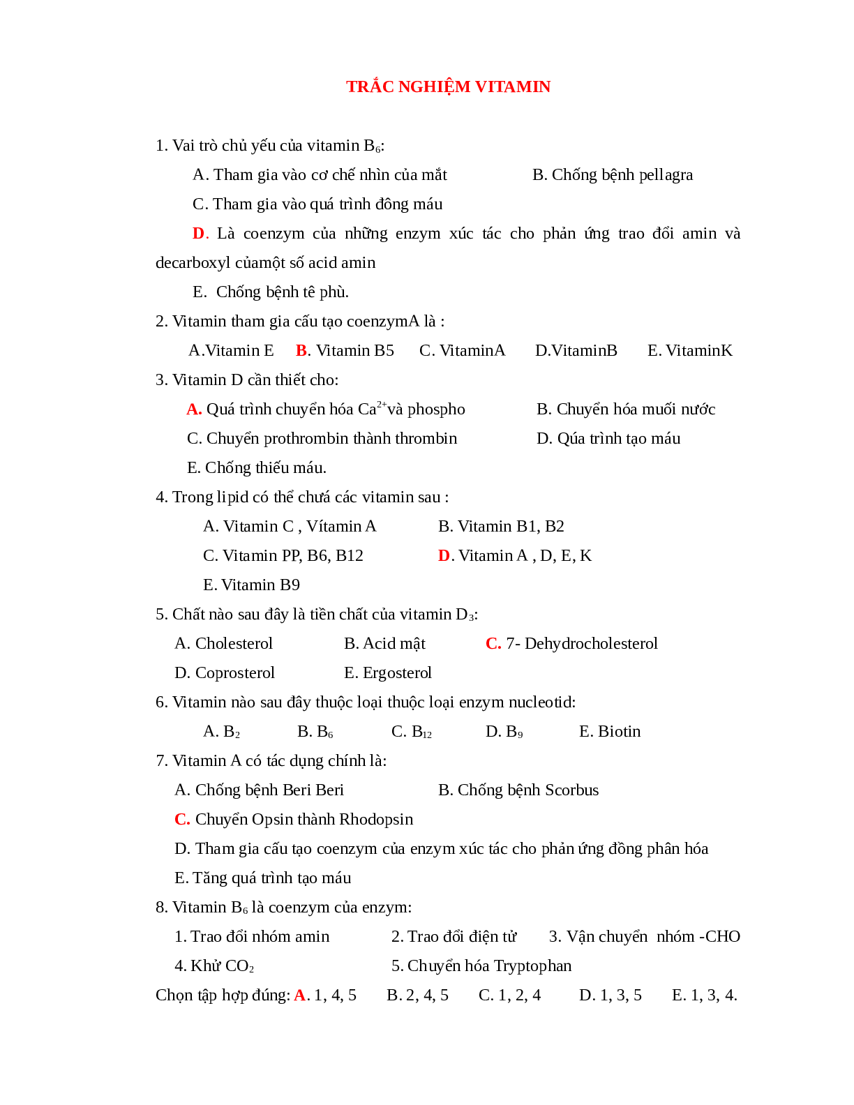 Ngân hàng câu hỏi trắc nghiệm Hóa sinh (có đáp án) hay, chi tiết nhất (trang 7)