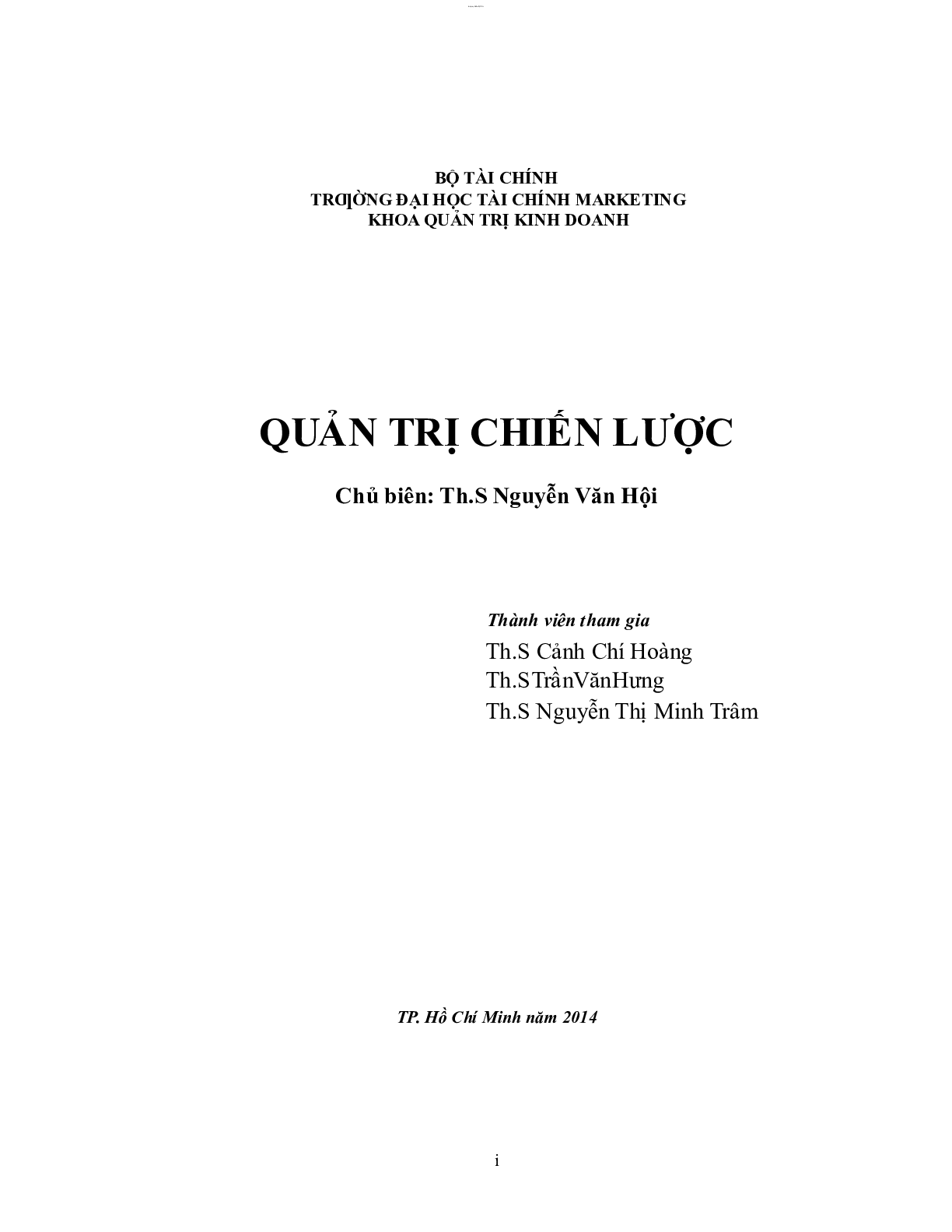 Giáo trình môn Quản trị chiến lược | Đại học Tài chính Marketing (trang 1)