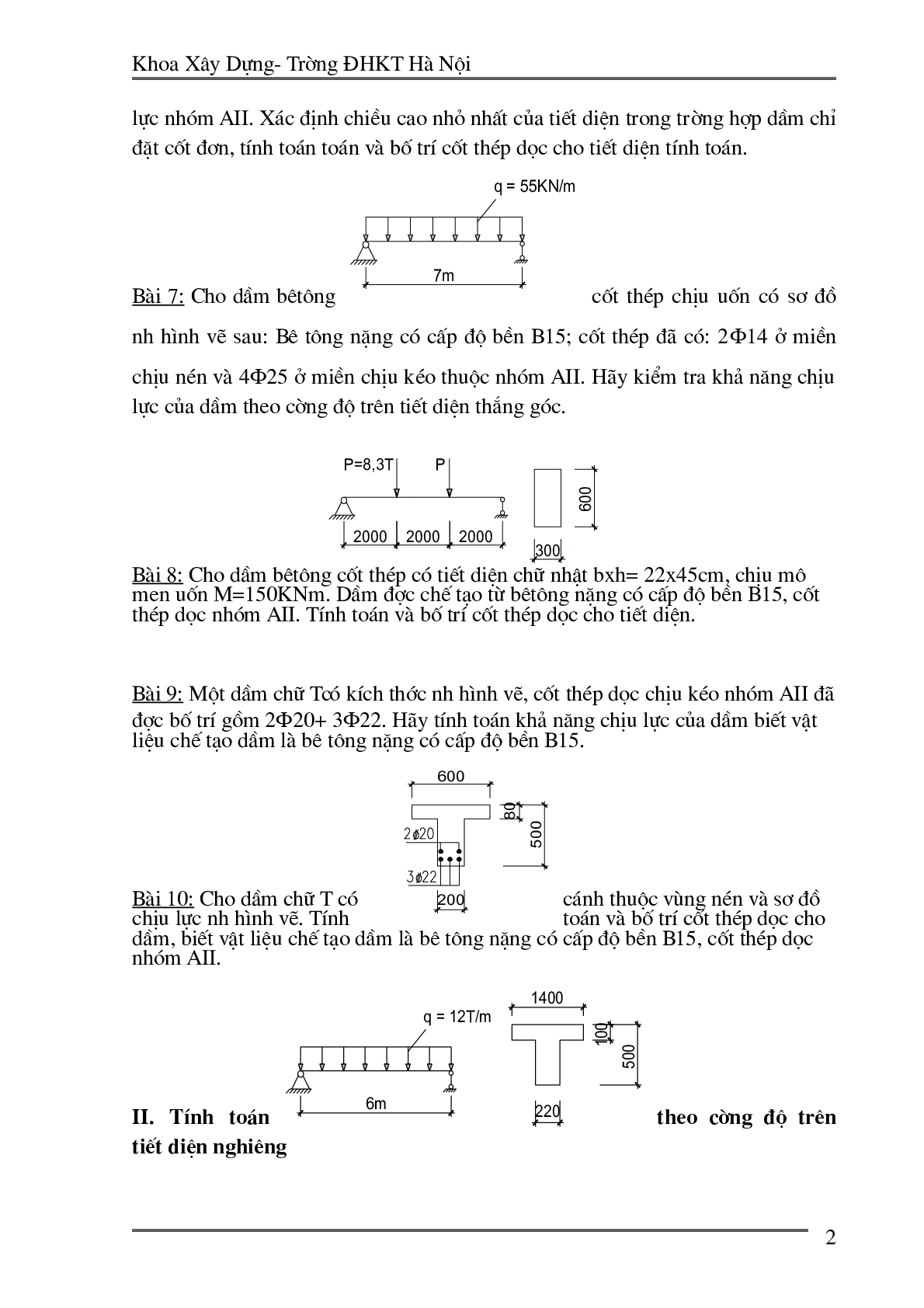 Ngân hàng bài tập môn Kết cấu bê tông cốt thép hay, hấp dẫn nhất | Trường Đại học Kiến Trúc Hà Nội (trang 2)