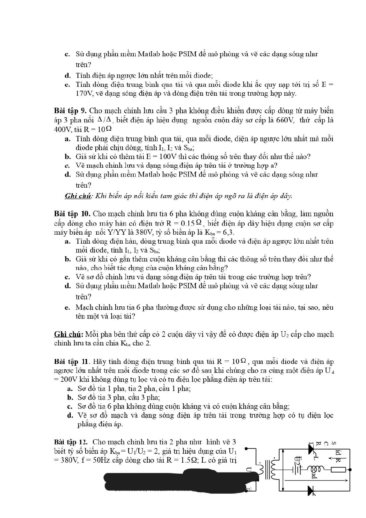 Ngân hàng bài tập Mạch chỉnh lưu (có lời giải) | Điện tử công suất | Trường Đại học Sư phạm Kỹ thuật Thành phố Hồ Chí Minh (trang 3)