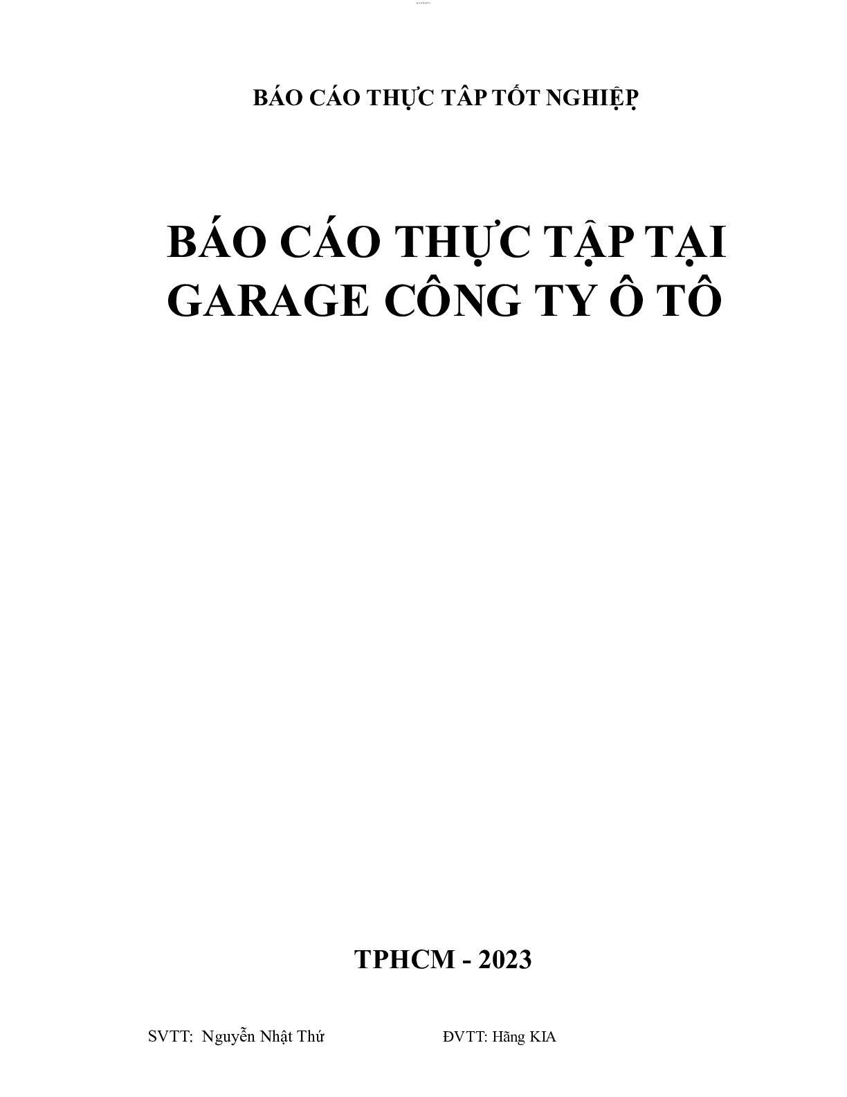 Mẫu báo cáo thực tập tại Gara ô tô | Trường Cao Đẳng Kỹ Thuật Công Nghệ Nha Trang (trang 1)