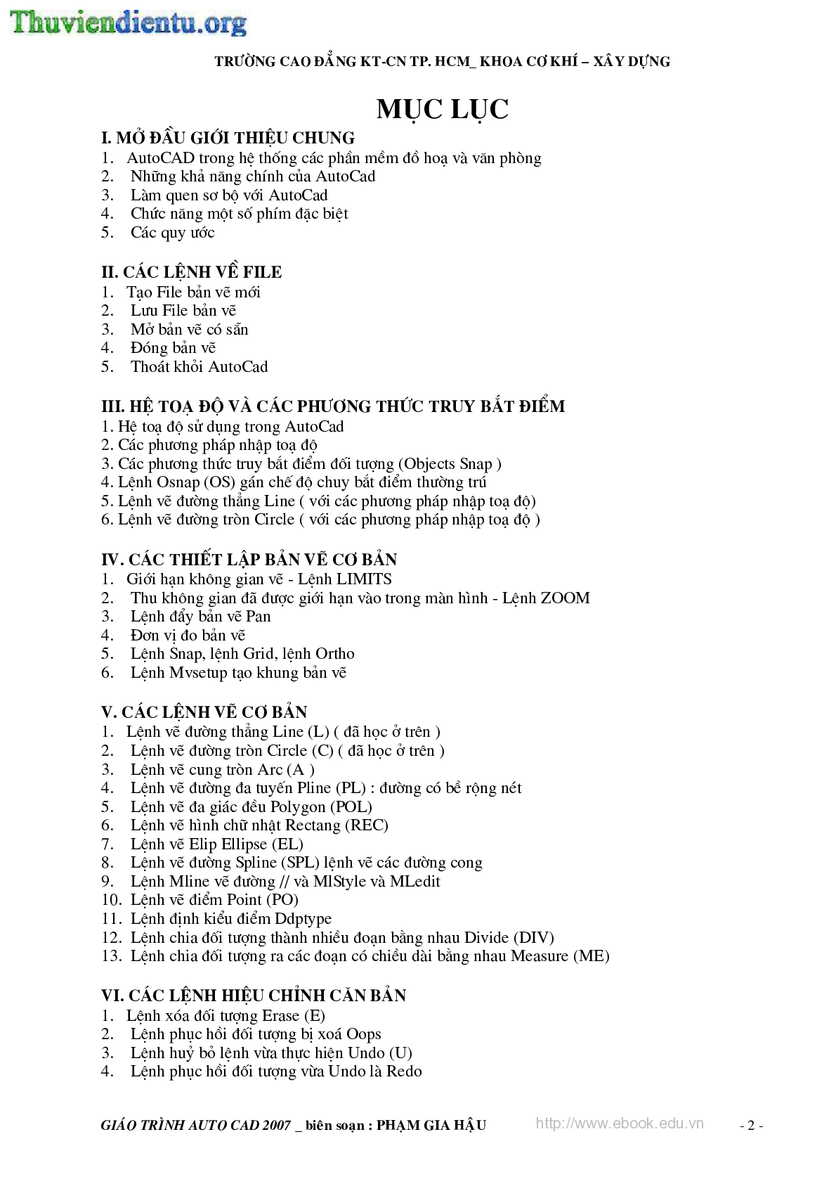 Giáo trình môn AutoCAD 2007 | Trường cao đẳng Kỹ thuật Công nghệ Thành phố Hồ Chí Minh (trang 2)
