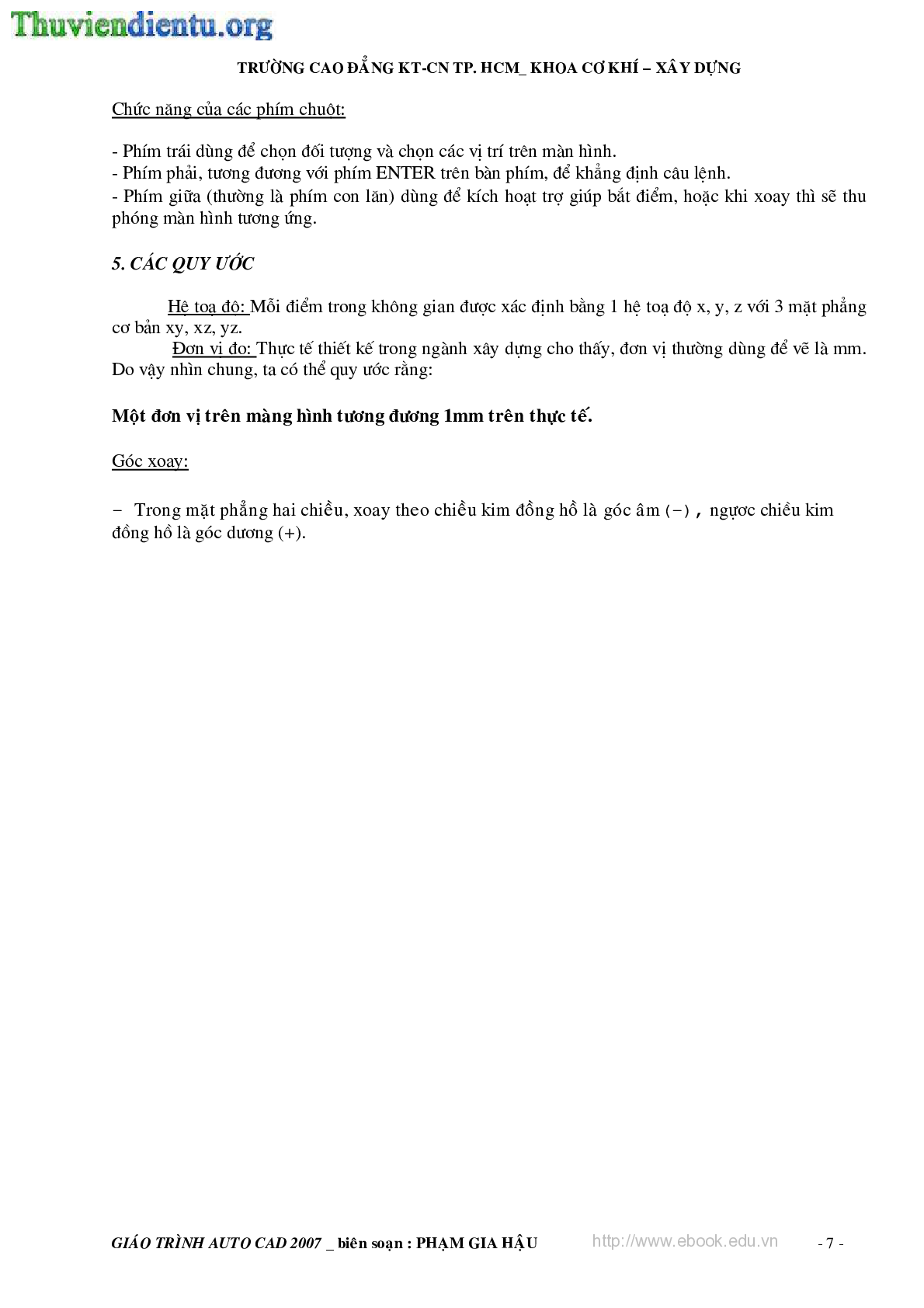 Giáo trình môn AutoCAD 2007 | Trường cao đẳng Kỹ thuật Công nghệ Thành phố Hồ Chí Minh (trang 7)