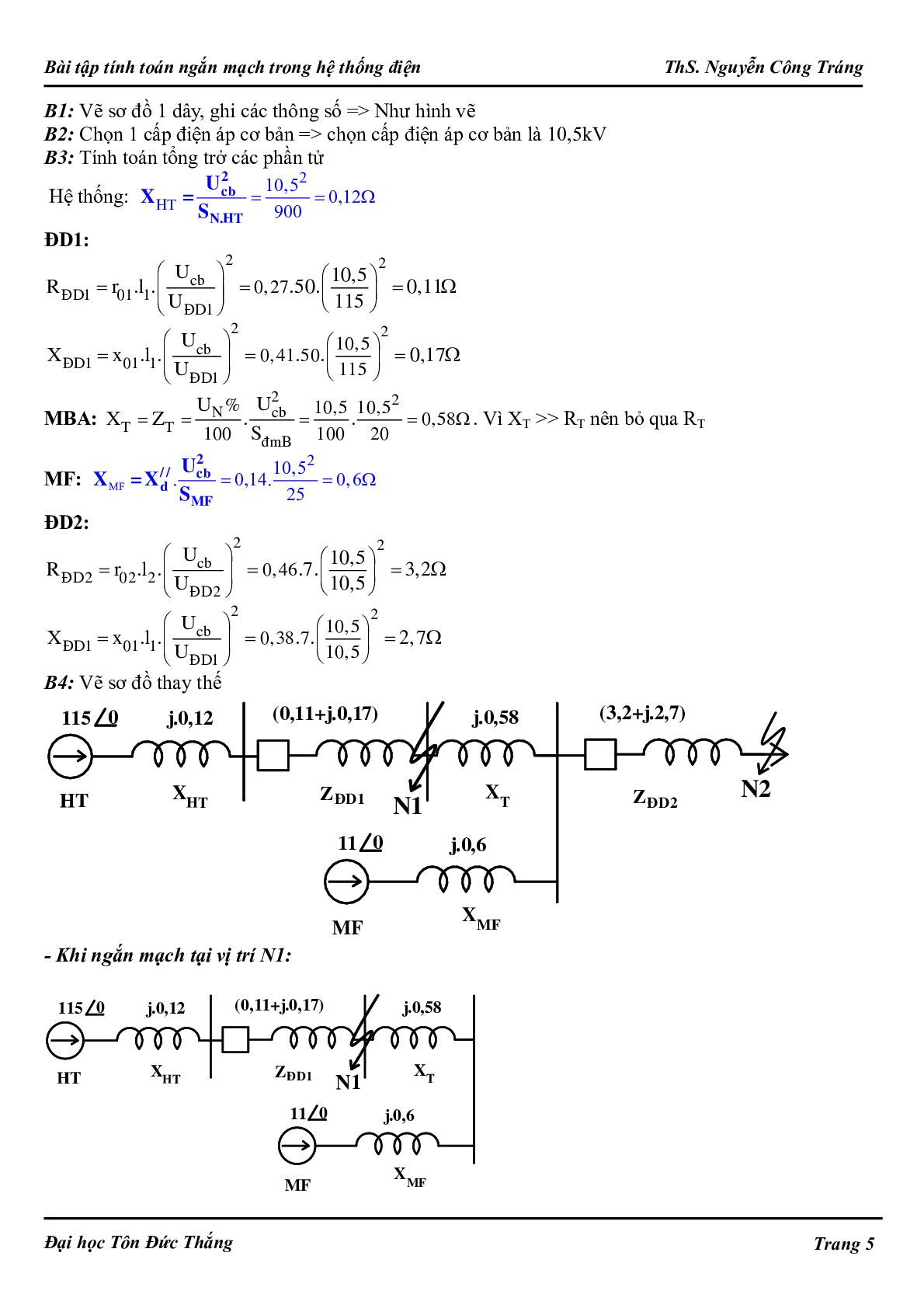 Ngân hàng bài tập Tính toán ngắn mạch trong hệ thống điện (có lời giải) hay, hấp dẫn nhất (trang 5)