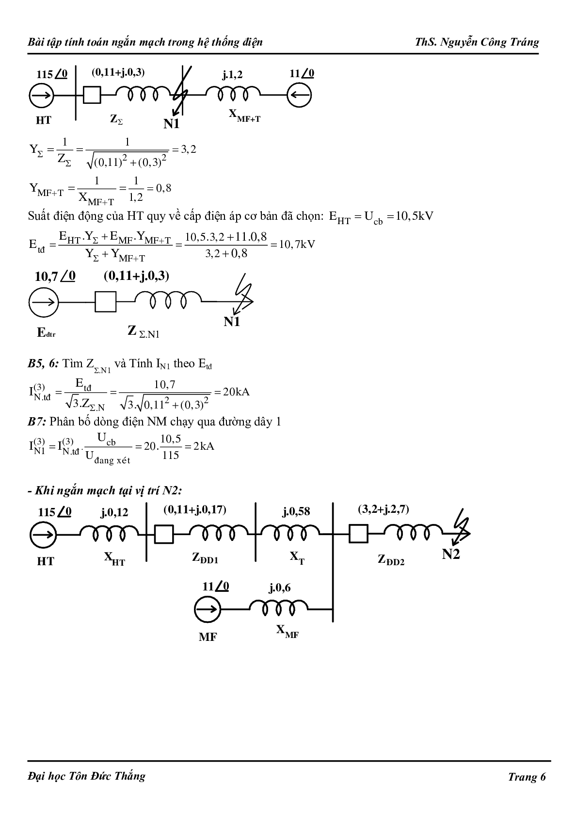 Ngân hàng bài tập Tính toán ngắn mạch trong hệ thống điện (có lời giải) hay, hấp dẫn nhất (trang 6)