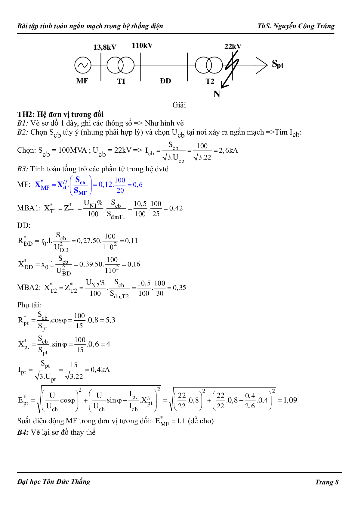 Ngân hàng bài tập Tính toán ngắn mạch trong hệ thống điện (có lời giải) hay, hấp dẫn nhất (trang 8)