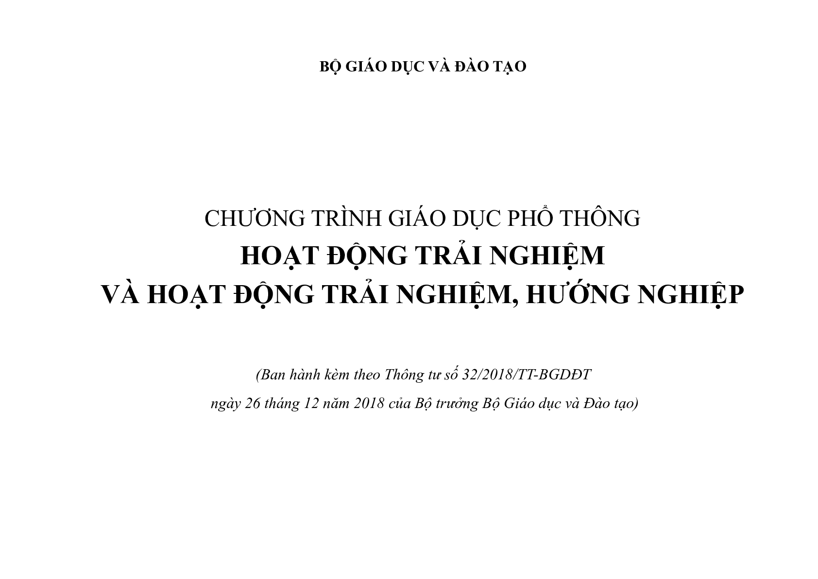 Chương trình giáo dục phổ thông: Hoạt động trải nghiệm và Hoạt động trải nghiệm, hướng nghiệp ( ĐHSP Hà Nội) (trang 1)