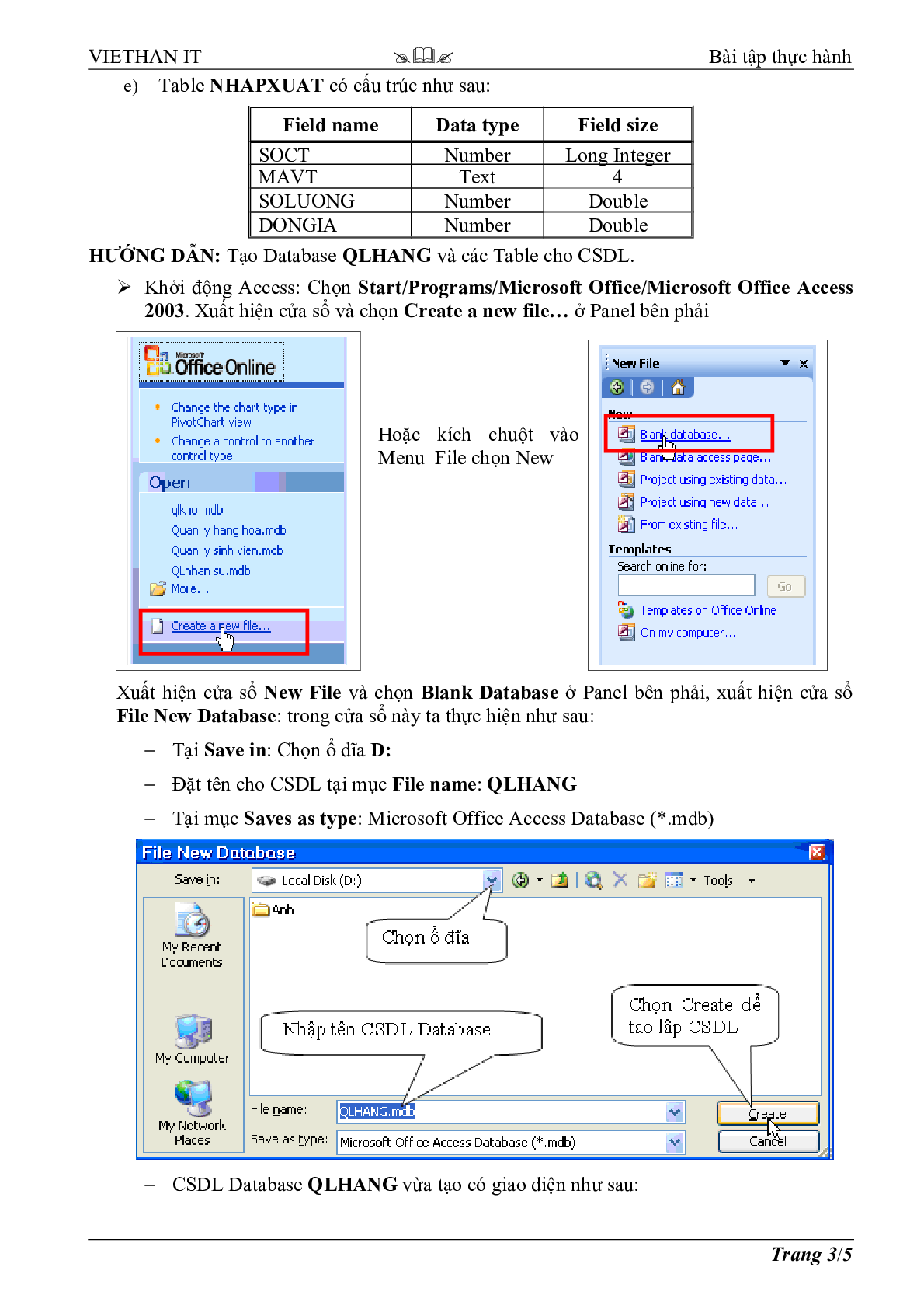 Bài tập thực hành Access 2003 | Tin học đại cương (trang 3)