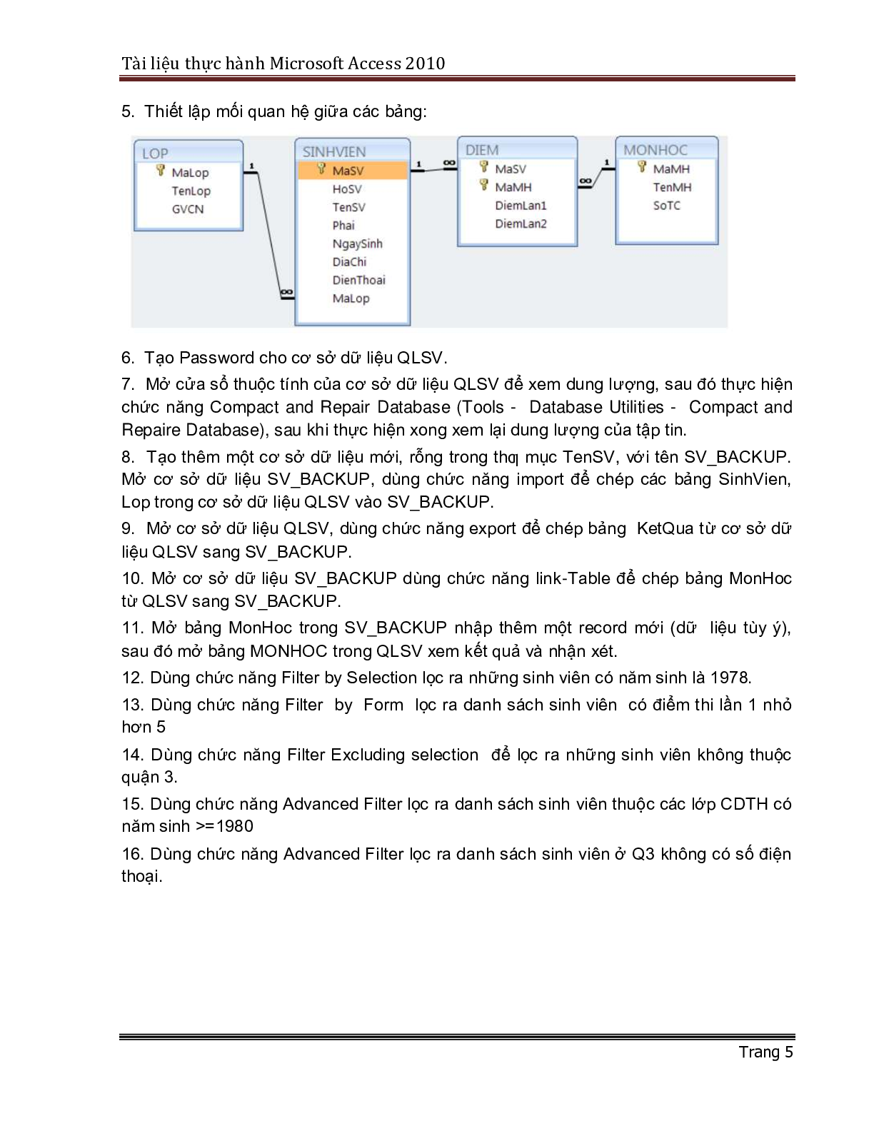 Bài tập thực hành Access 2010 | Tin học đại cương (trang 6)