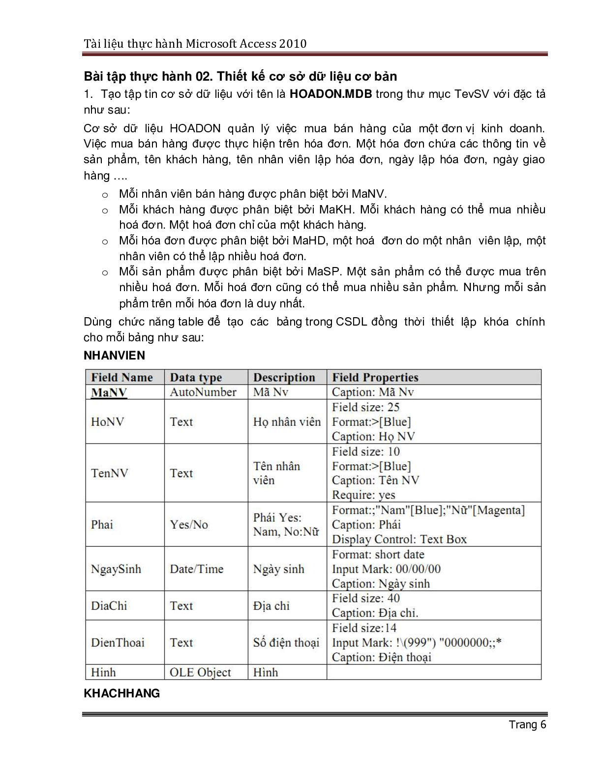 Bài tập thực hành Access 2010 | Tin học đại cương (trang 7)