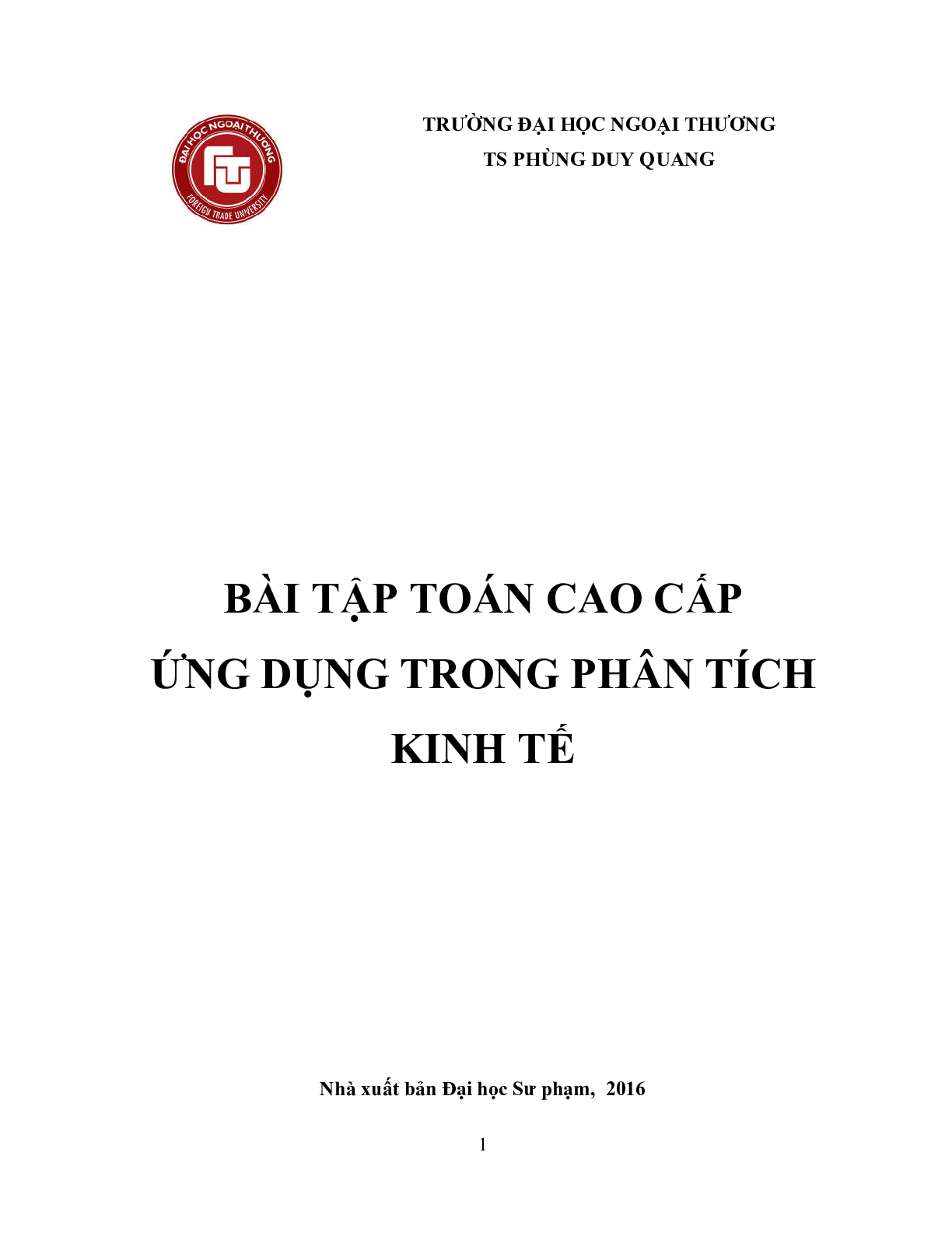 Ngân hàng bài tập Toán cao cấp (có đáp án) hay, hấp dẫn nhất | Trường Đại học Ngoại Thương (2025) (trang 1)