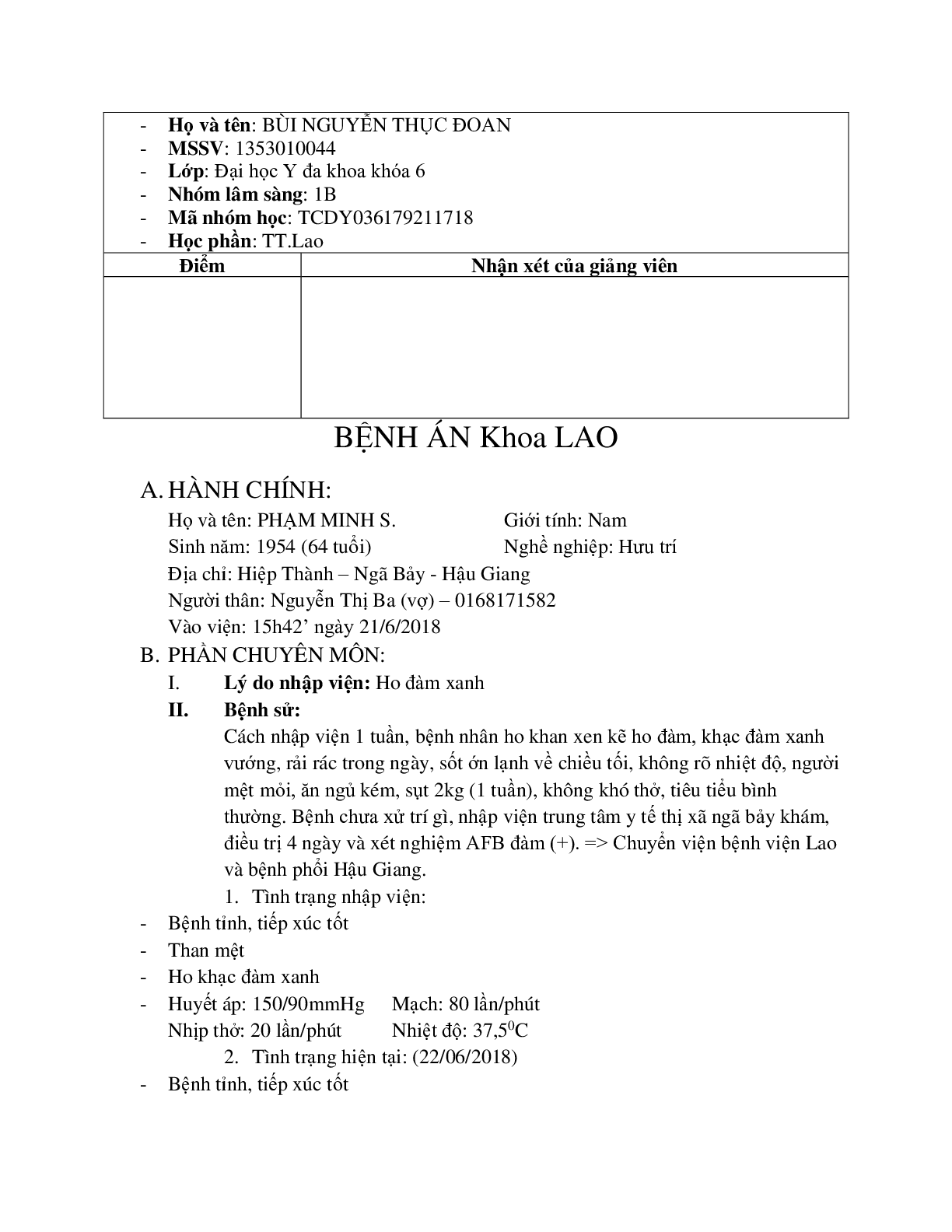 Bệnh án Lao phổi | PDF (trang 1)