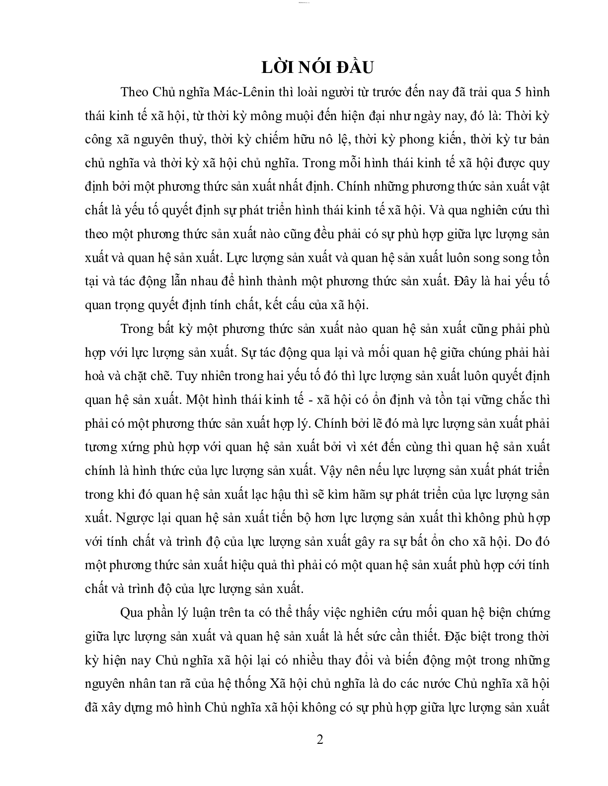 Tiểu luận: Mối quan hệ biện chứng giữa lực lượng sản xuất và quan hệ sản xuất | Kinh tế chính trị Mác - Lênin | IUH (trang 2)