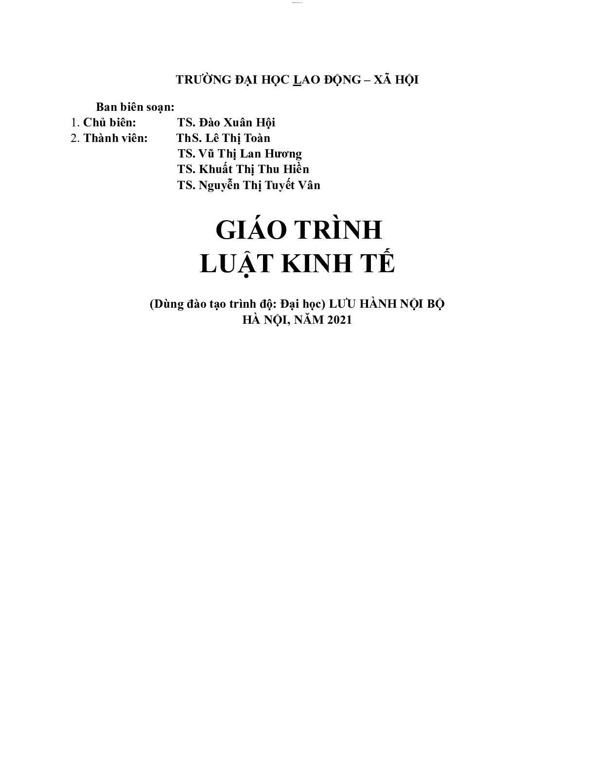 Giáo trình môn Luật kinh tế | Trường Đại học Lao động Xã hội (trang 1)