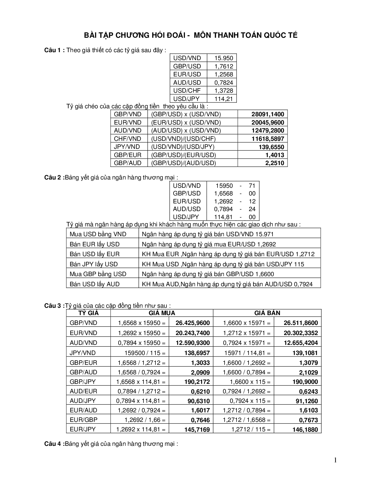 TOP 10 bài tập về Tỷ giá hối đoái (có đáp án) | Thanh toán quốc tế | Trường Đại học Thủ Dầu Một (trang 1)