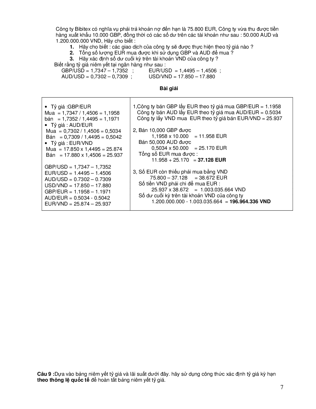 TOP 10 bài tập về Tỷ giá hối đoái (có đáp án) | Thanh toán quốc tế | Trường Đại học Thủ Dầu Một (trang 7)