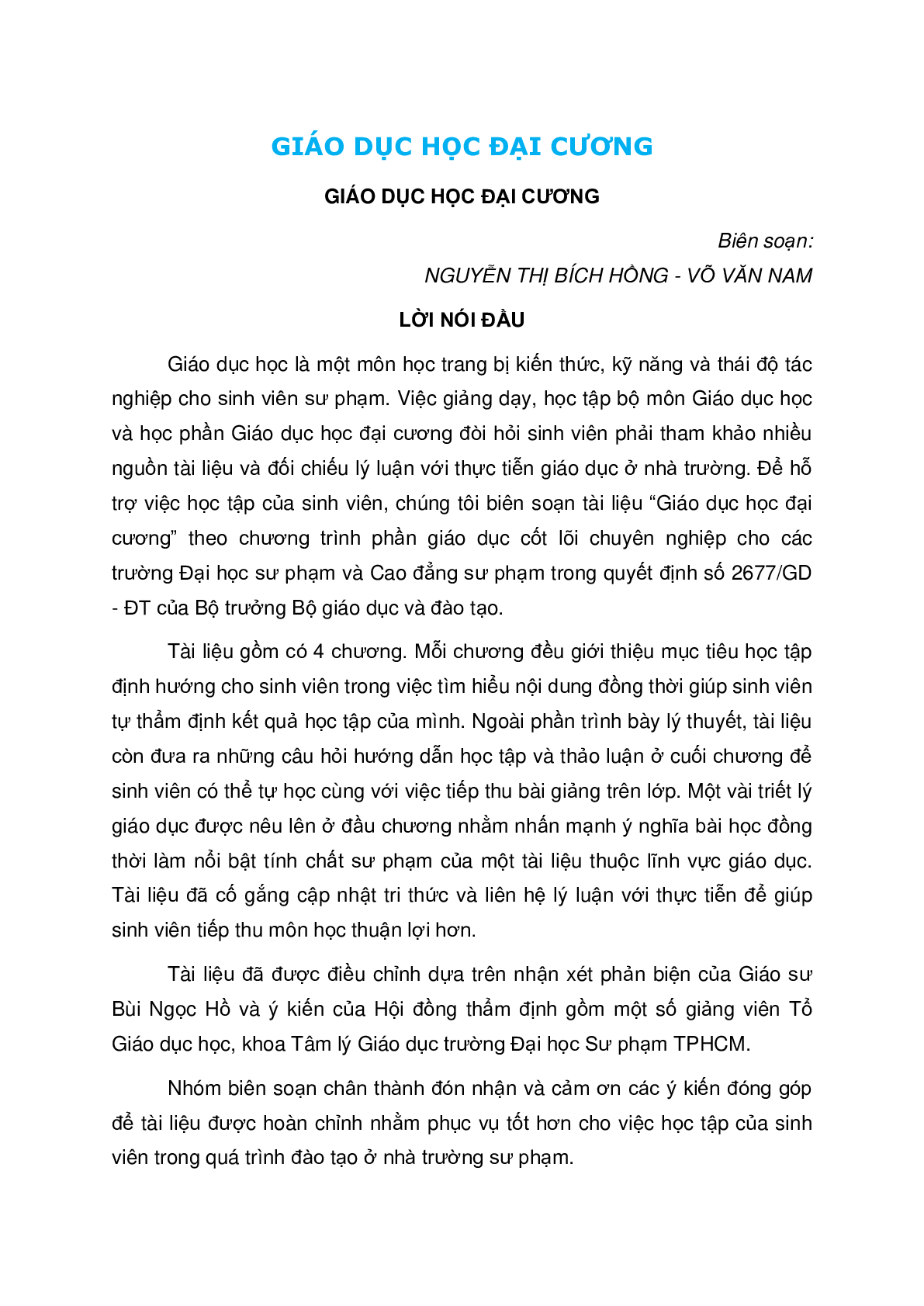 Giáo trình môn Giáo dục học đại cương | Trường Đại học Sư phạm Thành phố Hồ Chí Minh (trang 1)