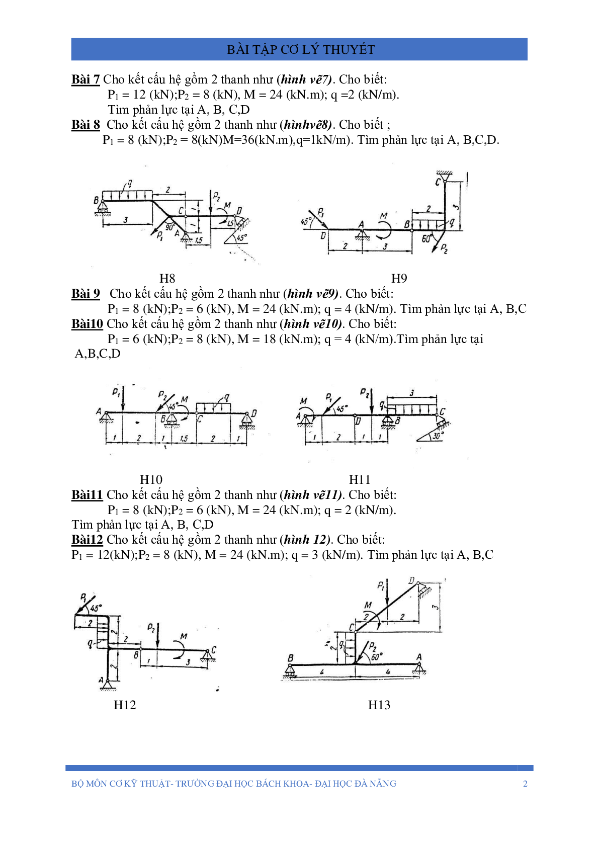 Ngân hàng bài tập môn Cơ lý thuyết | Trường Đại học Bách khoa, Đại học Đà Nẵng (trang 2)