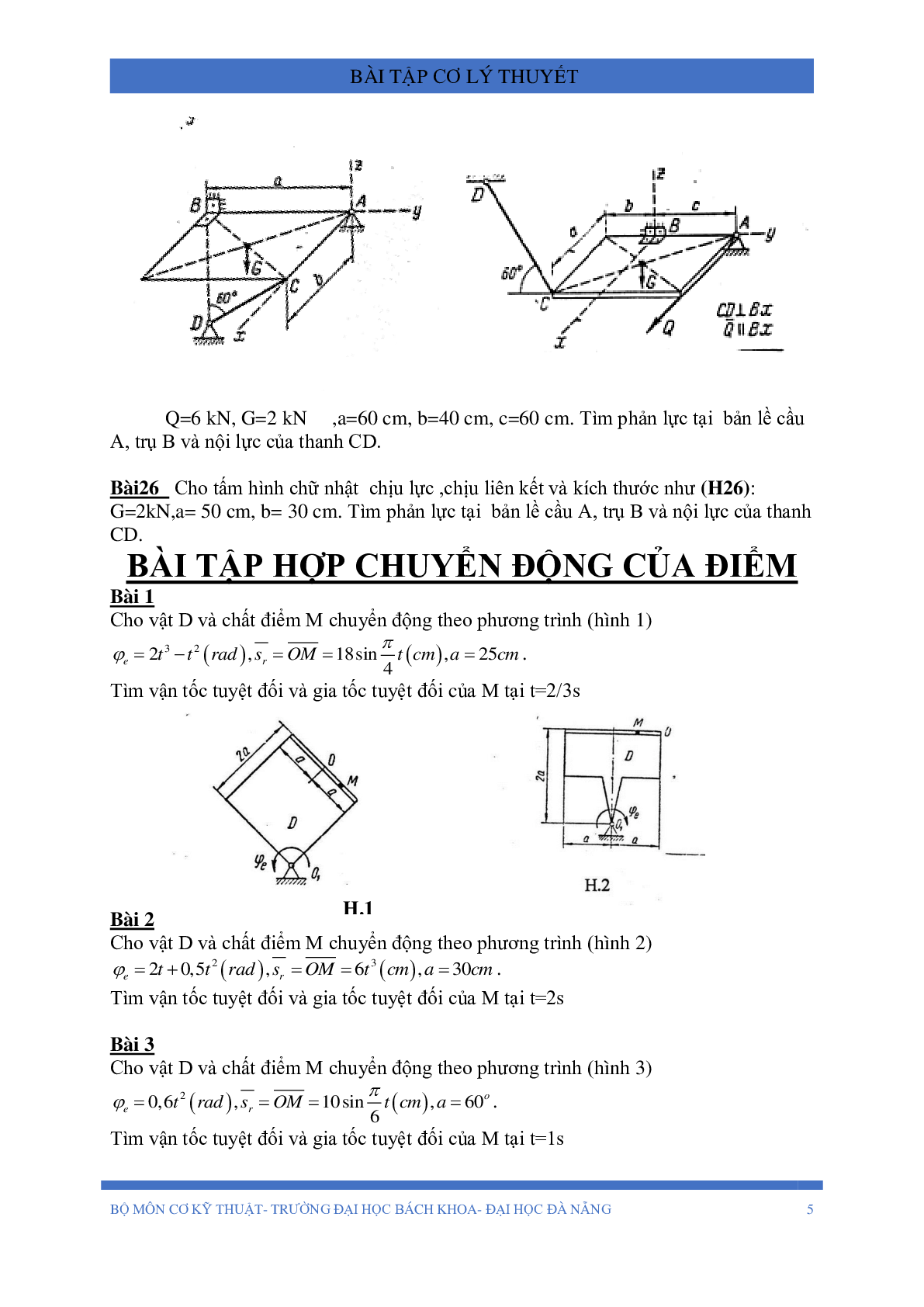 Ngân hàng bài tập môn Cơ lý thuyết | Trường Đại học Bách khoa, Đại học Đà Nẵng (trang 5)