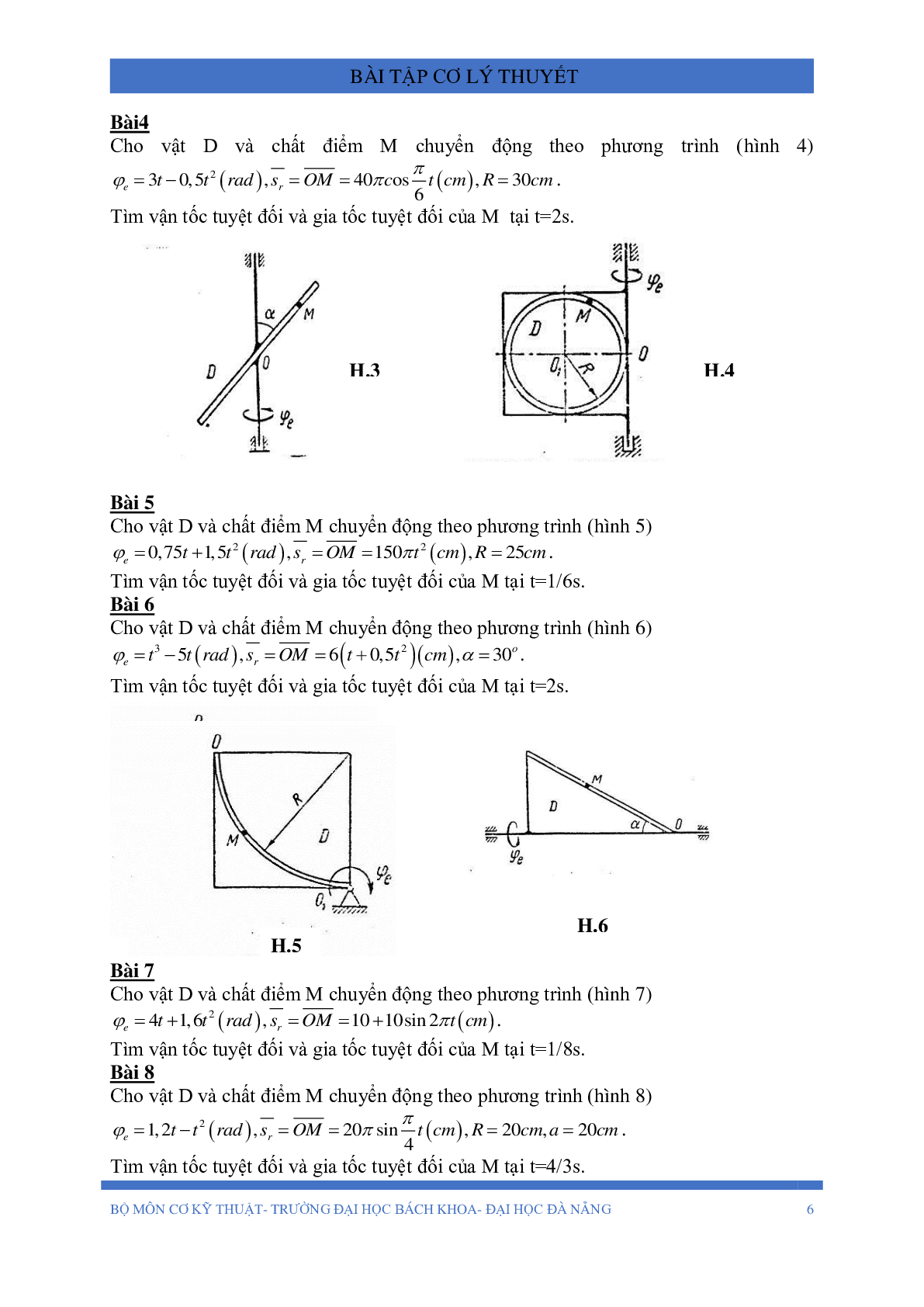Ngân hàng bài tập môn Cơ lý thuyết | Trường Đại học Bách khoa, Đại học Đà Nẵng (trang 6)