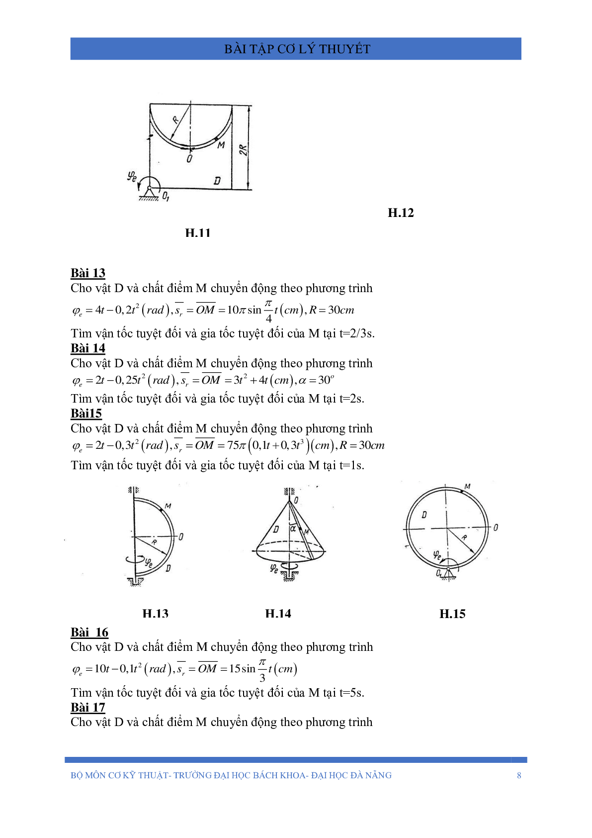 Ngân hàng bài tập môn Cơ lý thuyết | Trường Đại học Bách khoa, Đại học Đà Nẵng (trang 8)