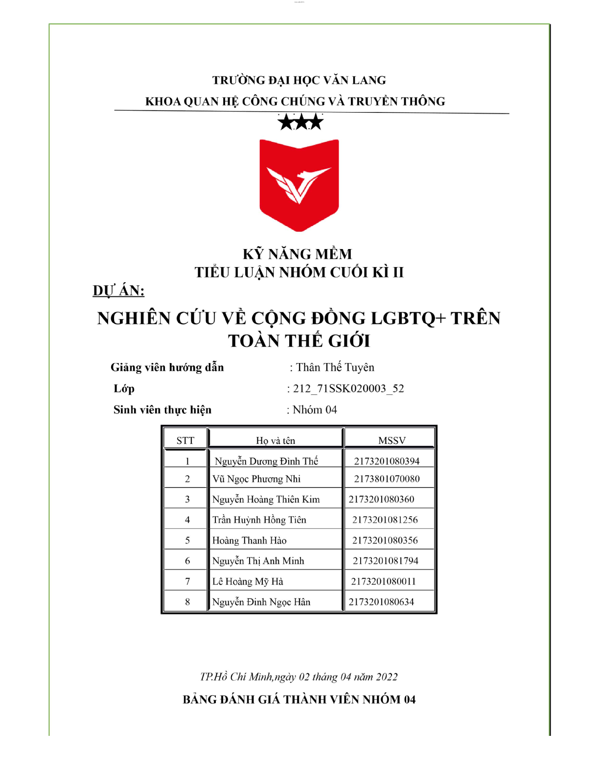 Nghiên cứu về cộng đồng LGBTQ+ trên toàn thế giới | Tiểu luận môn Kỹ năng mềm | Trường Đại học Văn Lang (trang 1)