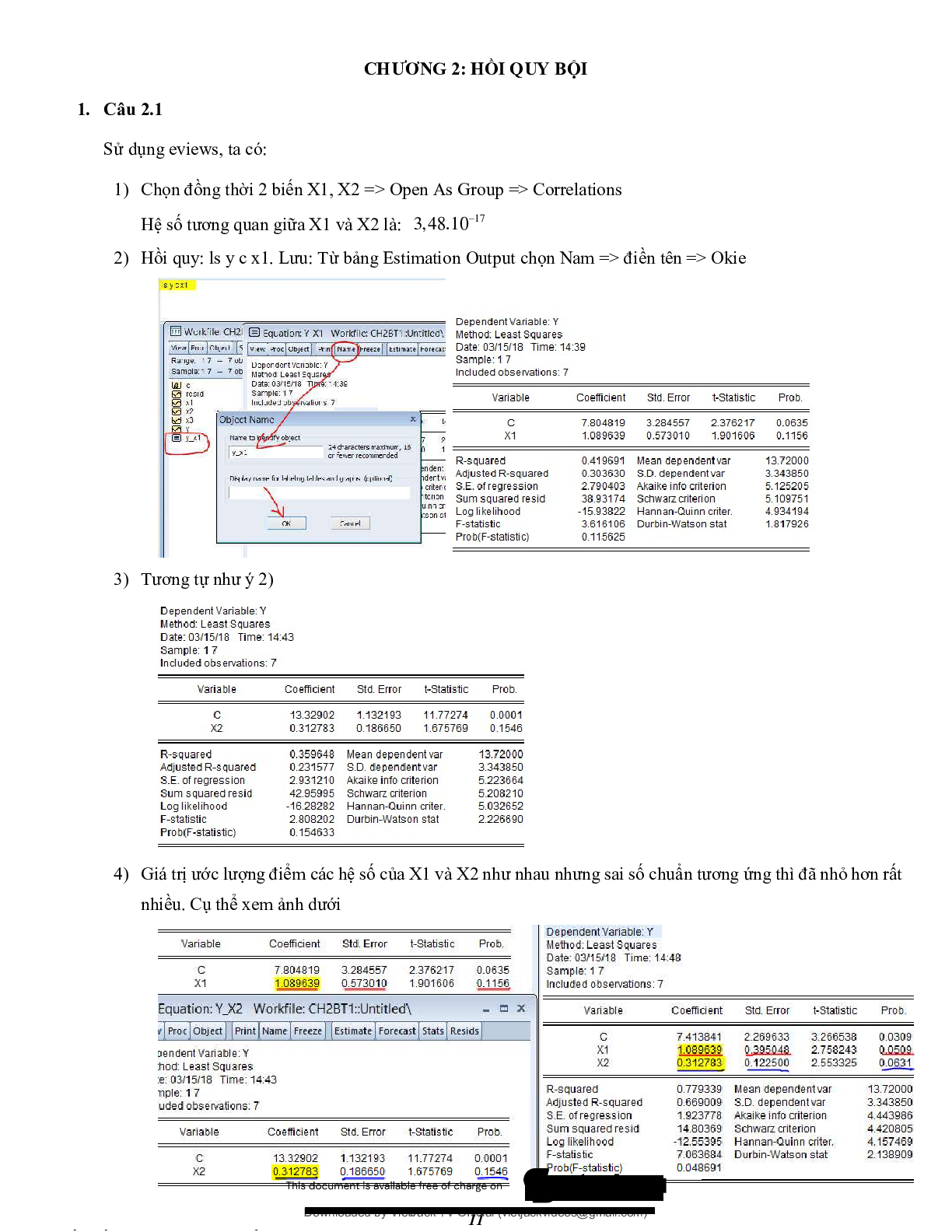 Đáp án bài tập KINH TẾ LƯỢNG | Trường Đại học Kinh tế Quốc Dân (trang 8)