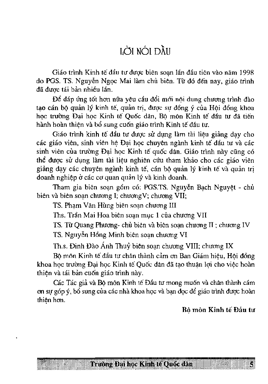 Giáo trình môn Kinh tế đầu tư | Trường Đại học Kinh tế Quốc Dân (trang 5)