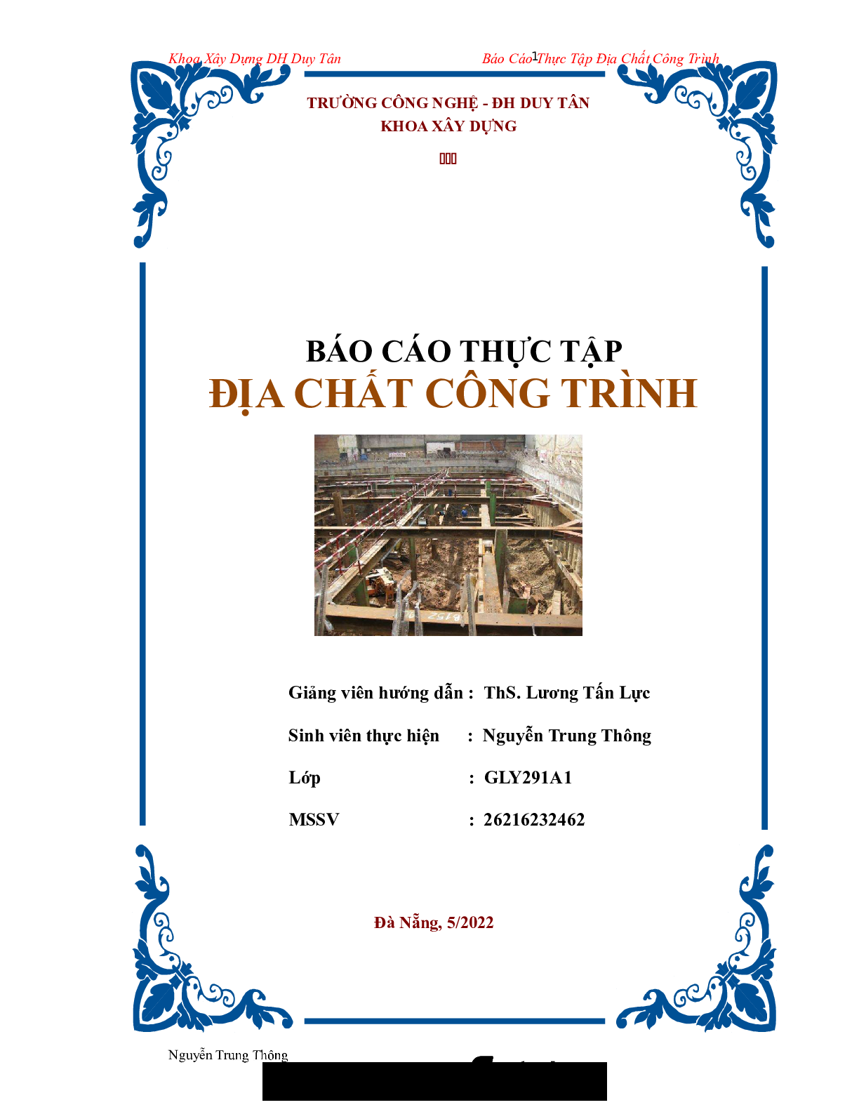 Báo cáo thực tập Địa chất công trình | Trường Đại học Duy Tân (trang 1)