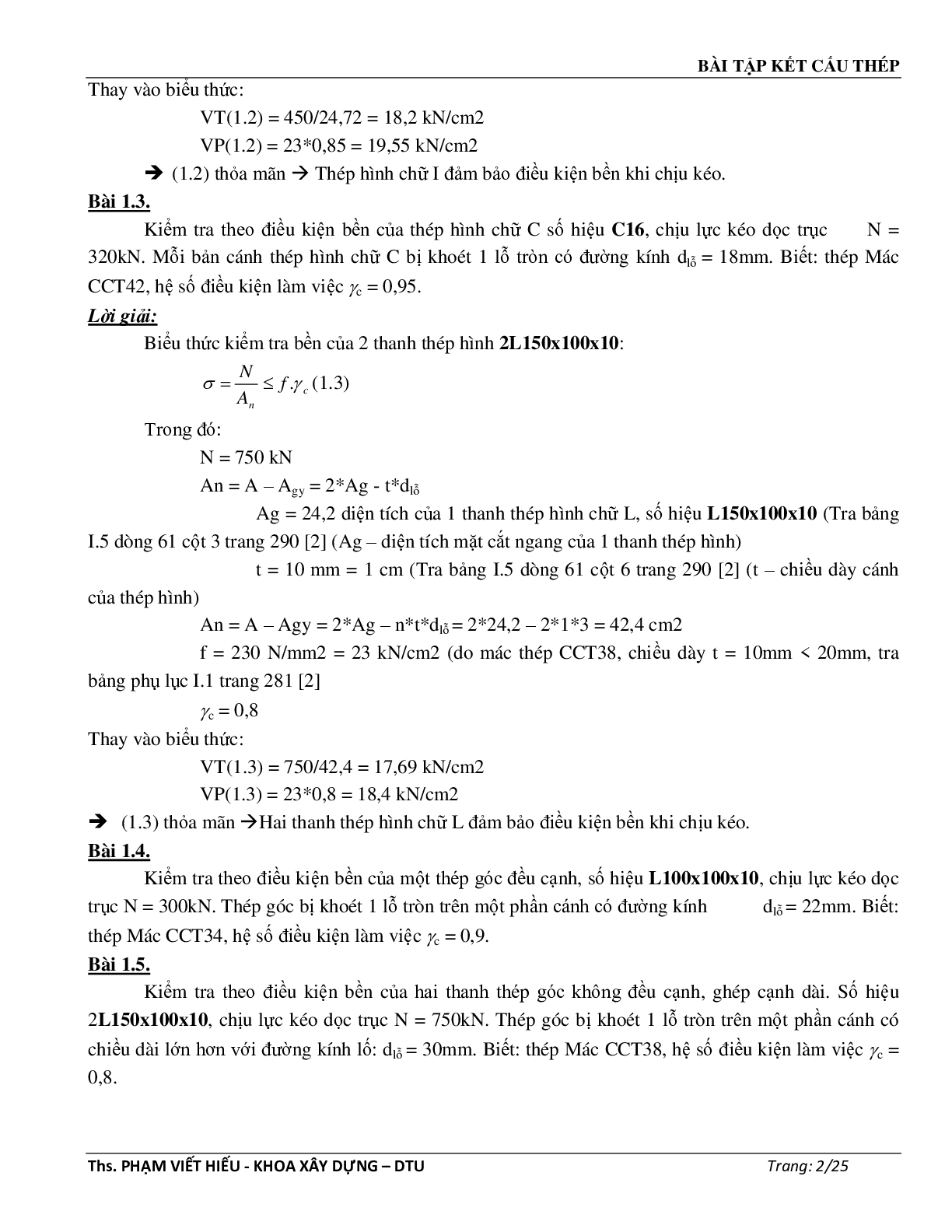 Ngân hàng bài tập môn Kết cấu thép (có đáp án) | Trường Đại học Duy Tân (trang 3)