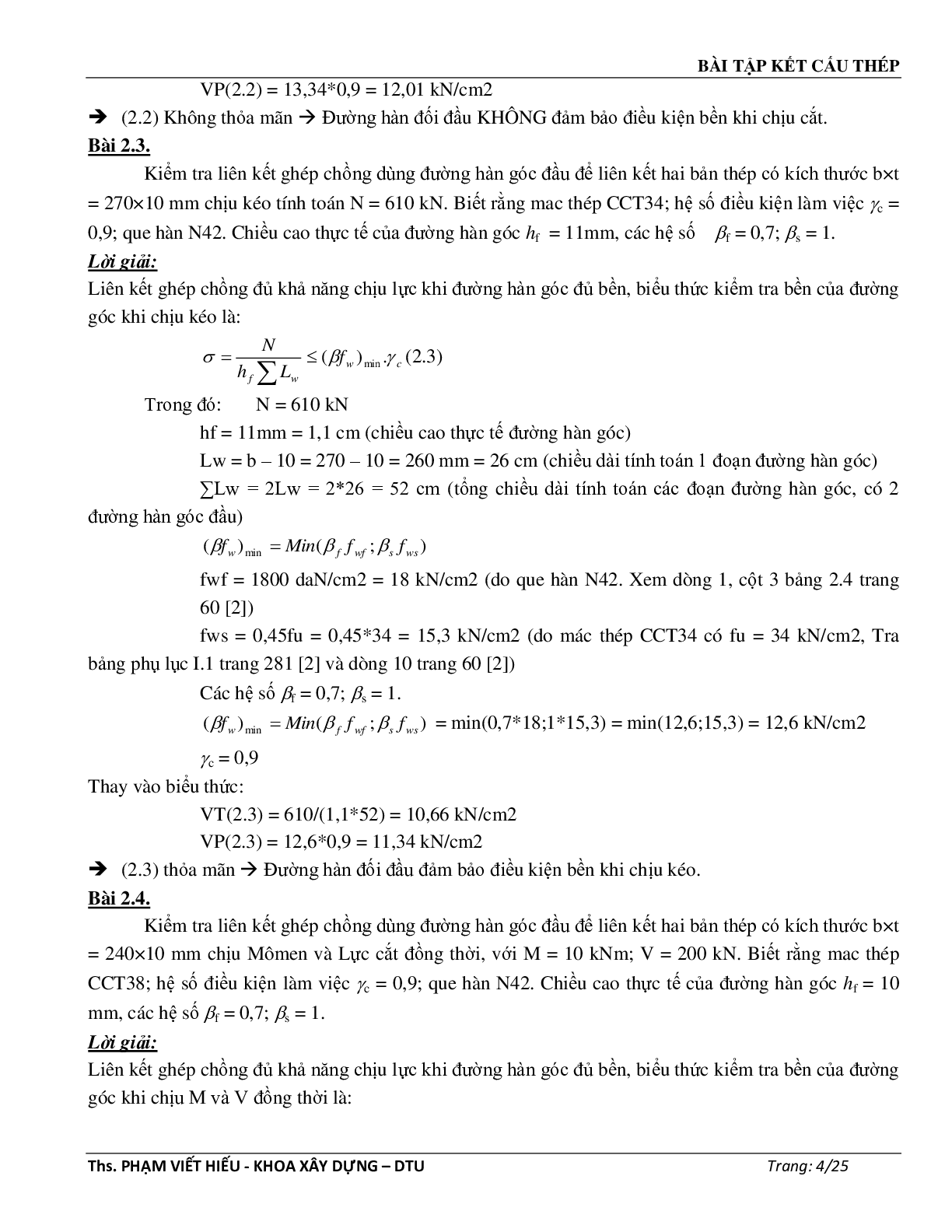 Ngân hàng bài tập môn Kết cấu thép (có đáp án) | Trường Đại học Duy Tân (trang 5)