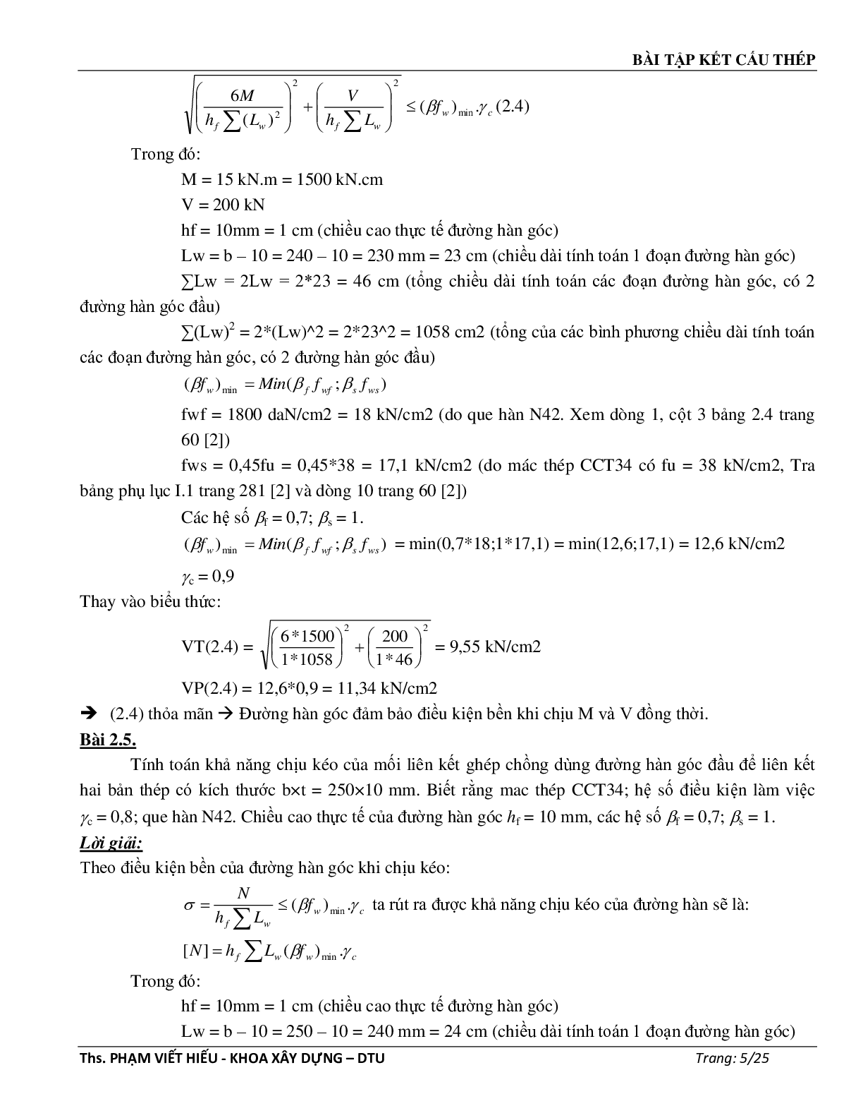 Ngân hàng bài tập môn Kết cấu thép (có đáp án) | Trường Đại học Duy Tân (trang 6)