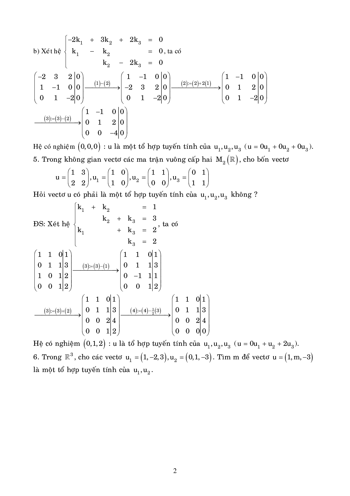 Ngân hàng bài tập KHÔNG GIAN VECTO (có lời giải) | Đề cương ôn tập môn Toán cao cấp (trang 2)