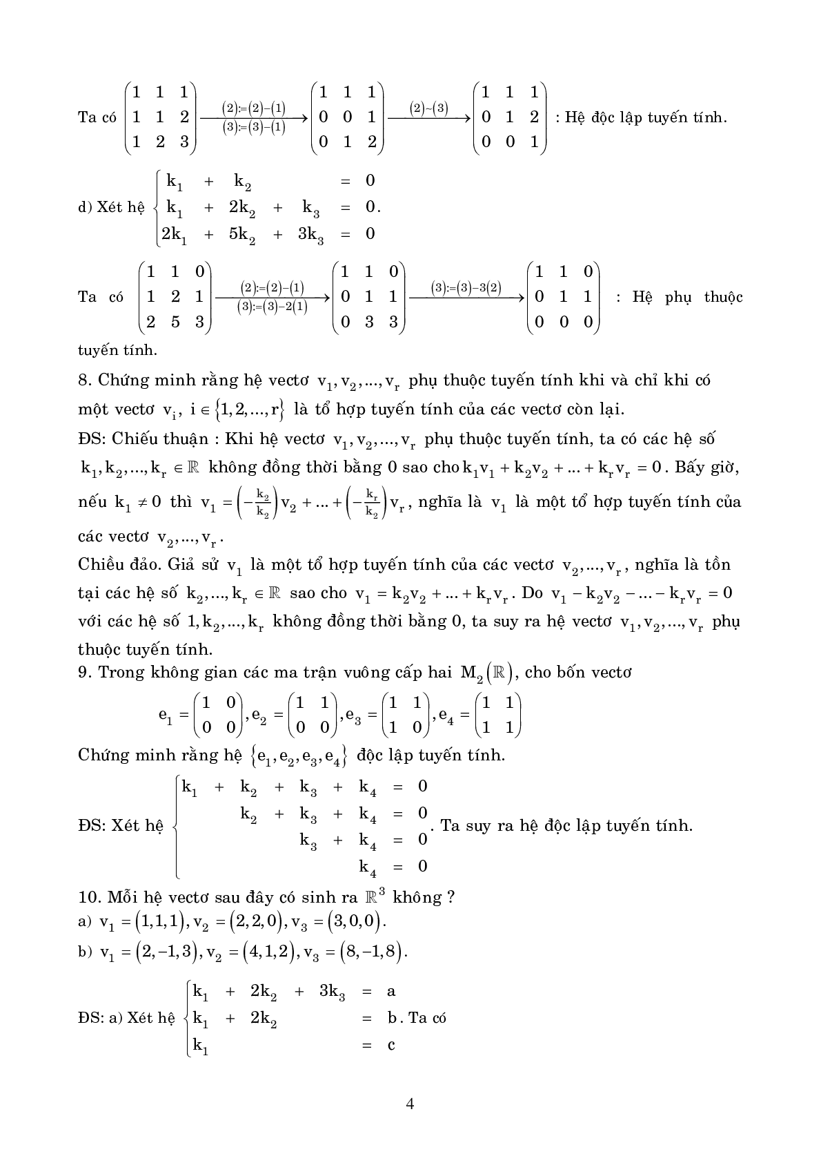 Ngân hàng bài tập KHÔNG GIAN VECTO (có lời giải) | Đề cương ôn tập môn Toán cao cấp (trang 4)
