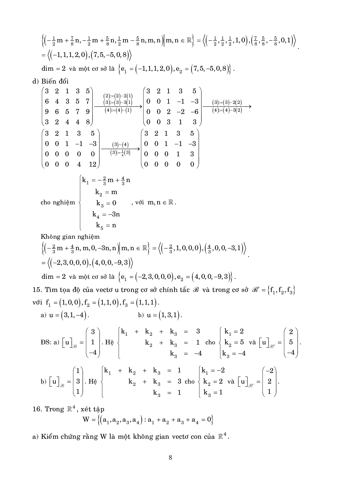Ngân hàng bài tập KHÔNG GIAN VECTO (có lời giải) | Đề cương ôn tập môn Toán cao cấp (trang 8)