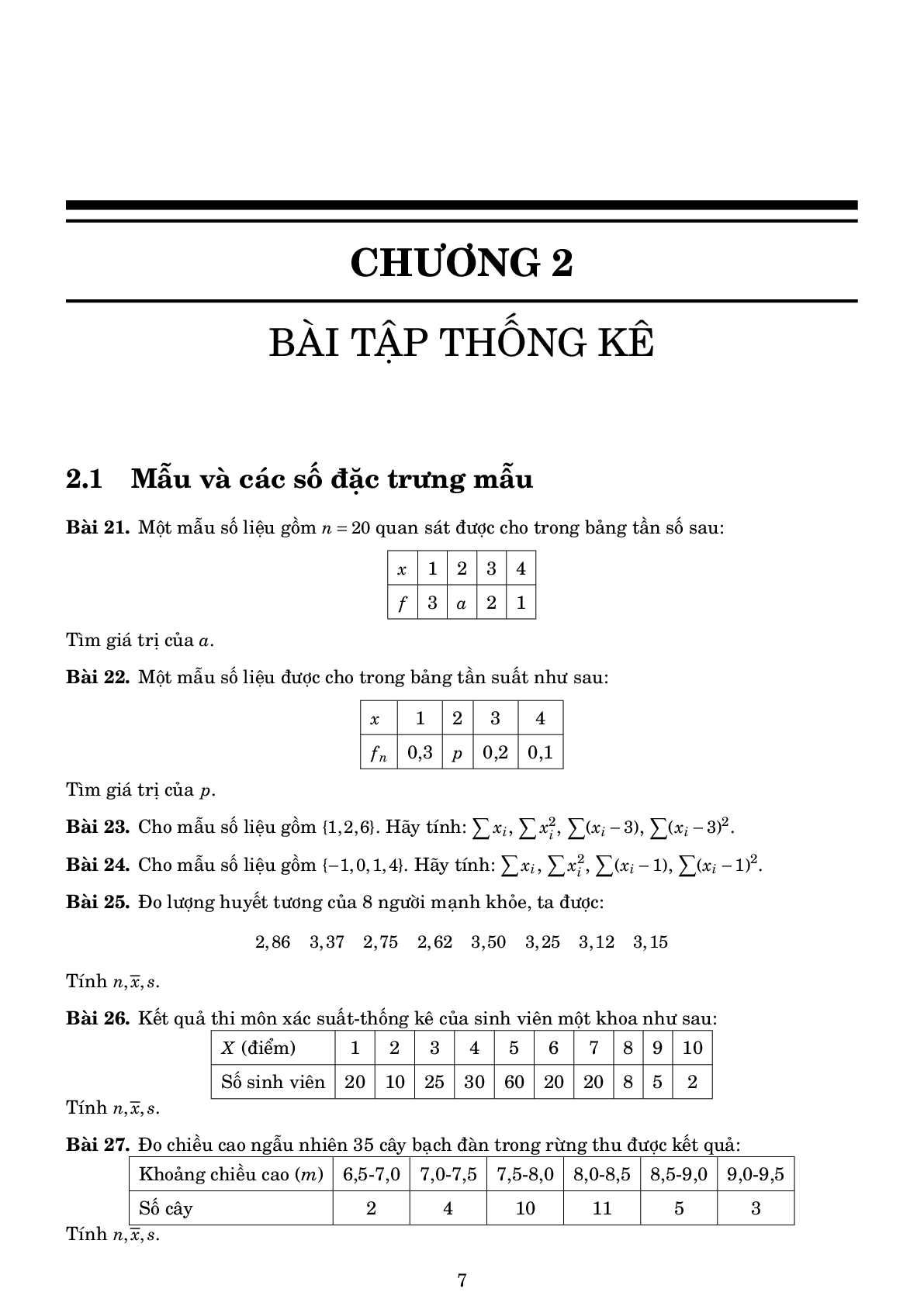 TOP 81 bài tập Xác xuất & Thống kê Xã hội học (Khoa Toán Tin) - ĐHSP Hà Nội (trang 7)