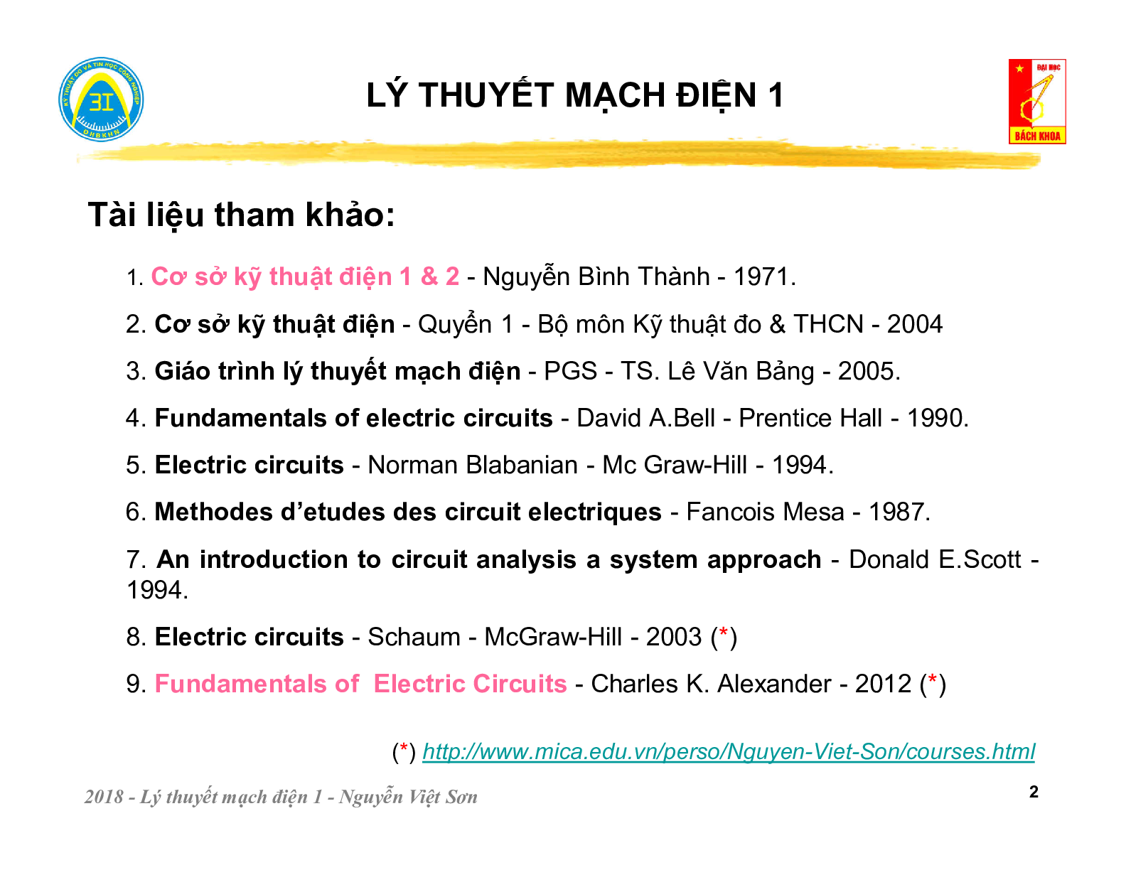 Bài giảng PPT (Power Point) học phần Lý thuyết mạch 1 | SLIDE | Đại học Bách Khoa Hà Nội (trang 2)