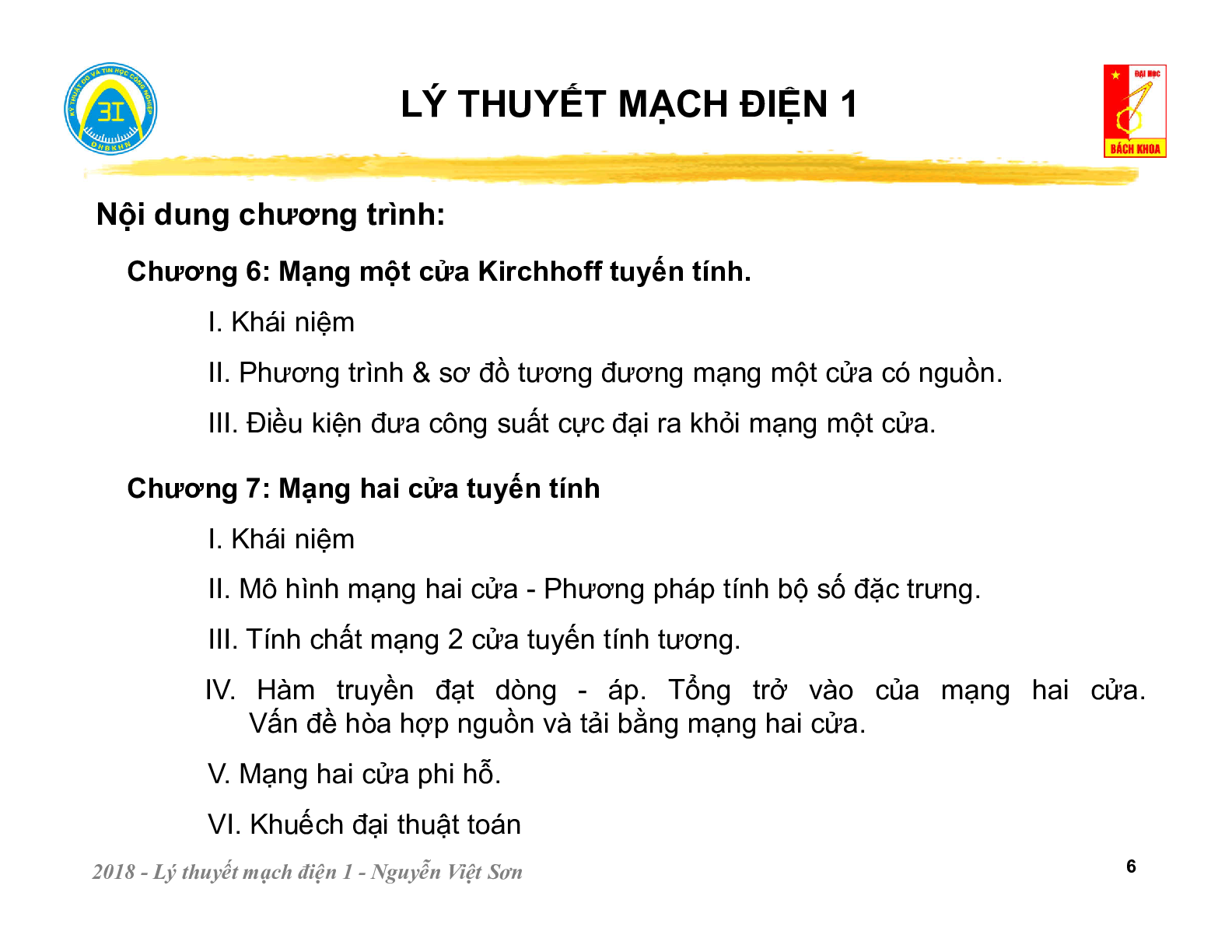 Bài giảng PPT (Power Point) học phần Lý thuyết mạch 1 | SLIDE | Đại học Bách Khoa Hà Nội (trang 6)