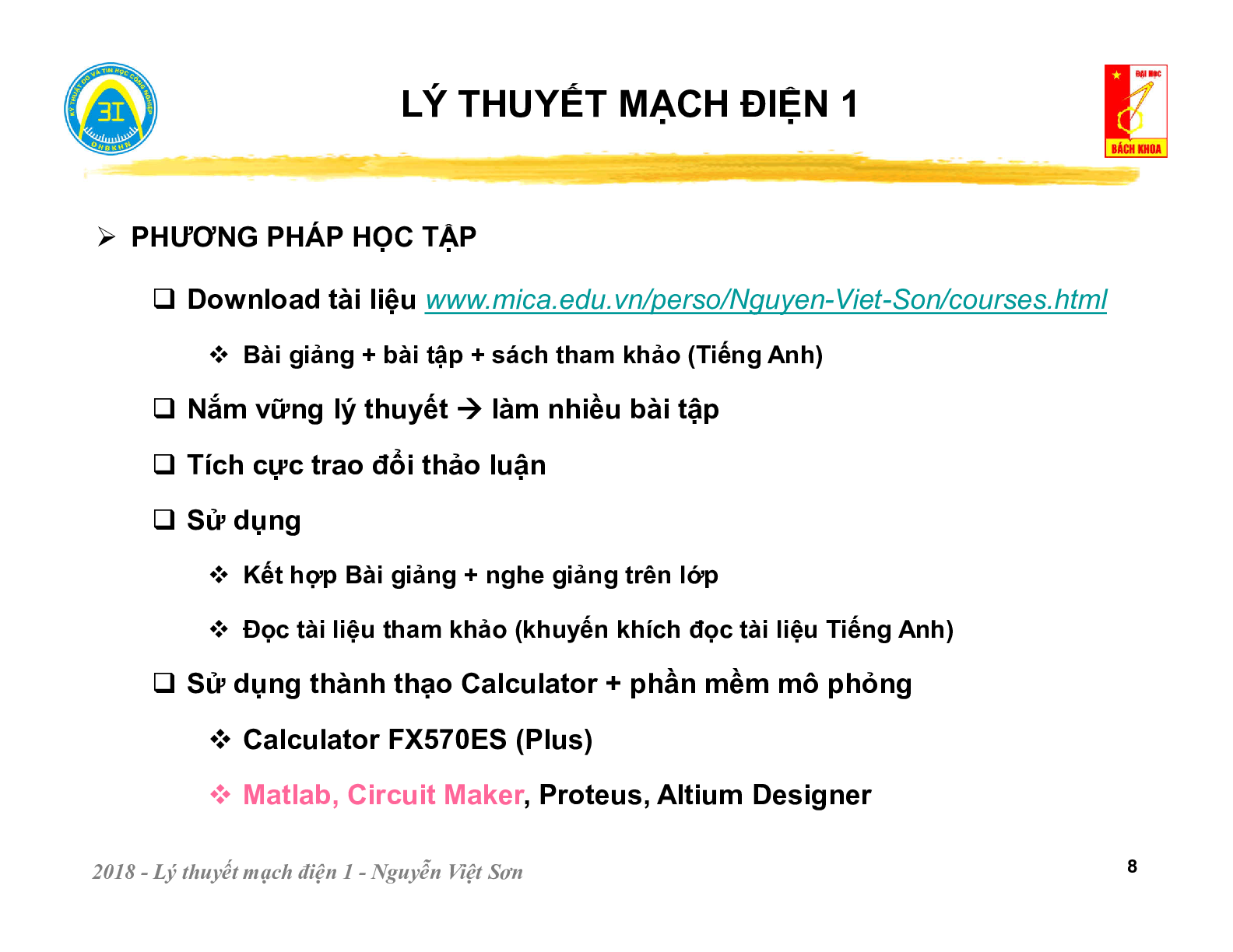 Bài giảng PPT (Power Point) học phần Lý thuyết mạch 1 | SLIDE | Đại học Bách Khoa Hà Nội (trang 8)