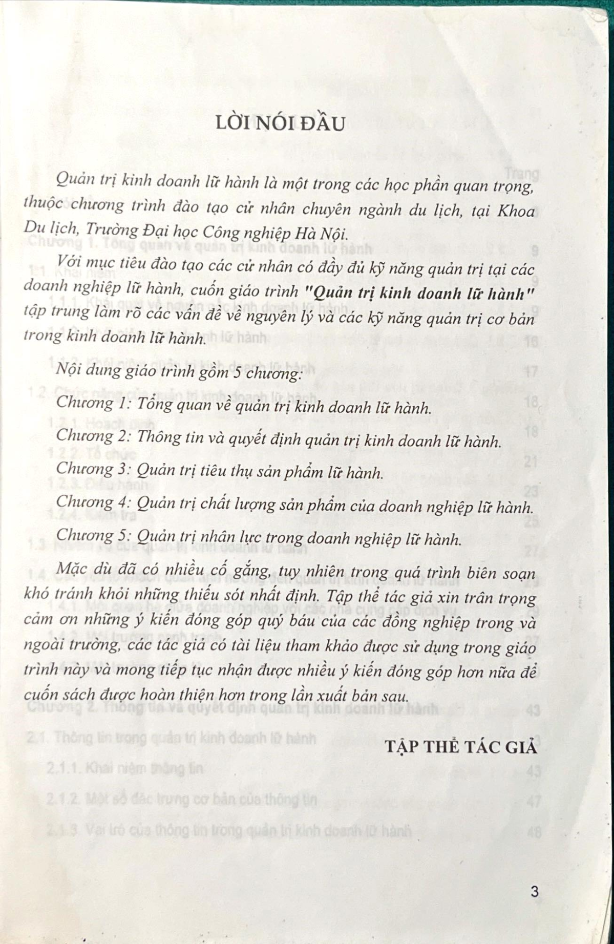 Giáo trình “Quản trị kinh doanh lữ hành” - ĐH Công nghiệp Hà Nội (trang 3)