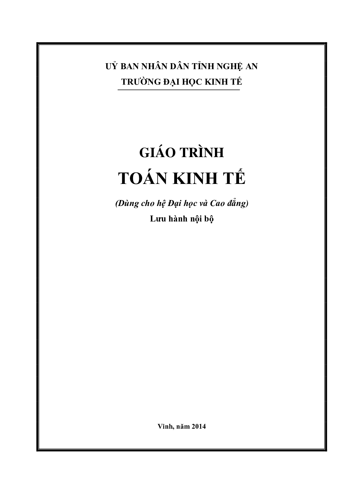 Giáo trình Toán Kinh Tế | Đại học Kinh Tế Tỉnh Nghệ An (trang 1)