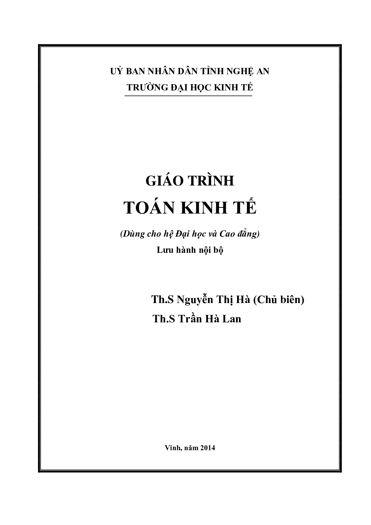 Giáo trình Toán Kinh Tế | Đại học Kinh Tế Tỉnh Nghệ An (trang 2)