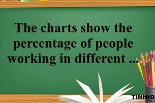 The charts show the percentage of people working in different sectors in town A and B in two years, 1960 and 2010 | Đề thi IELTS Writing Task 1