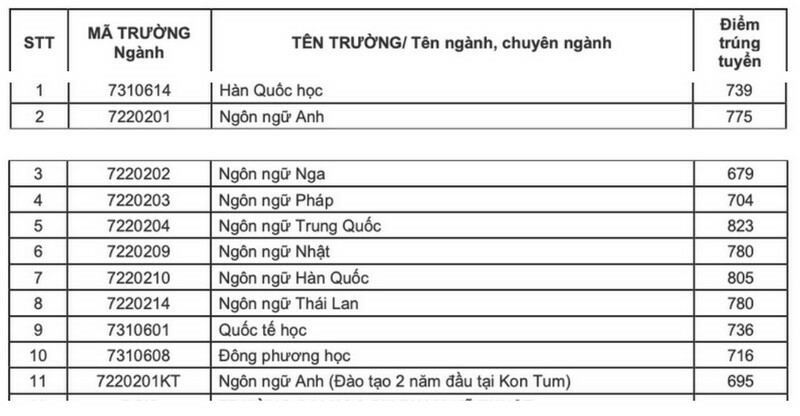 Dai hoc Ngoai ngu Da Nang cong bo diem chuan hoc ba, DGNL 2024