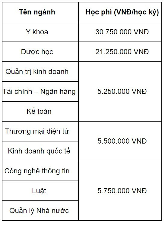 Bảng học phí trường Đại học Võ Trường Toản năm 2022 theo ngành đào tạo (VNĐ)