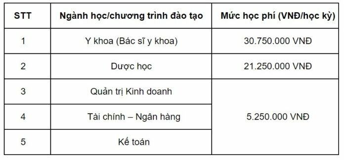 Bảng học phí trường Đại học Võ Trường Toản năm 2021 theo ngành đào tạo (VNĐ)